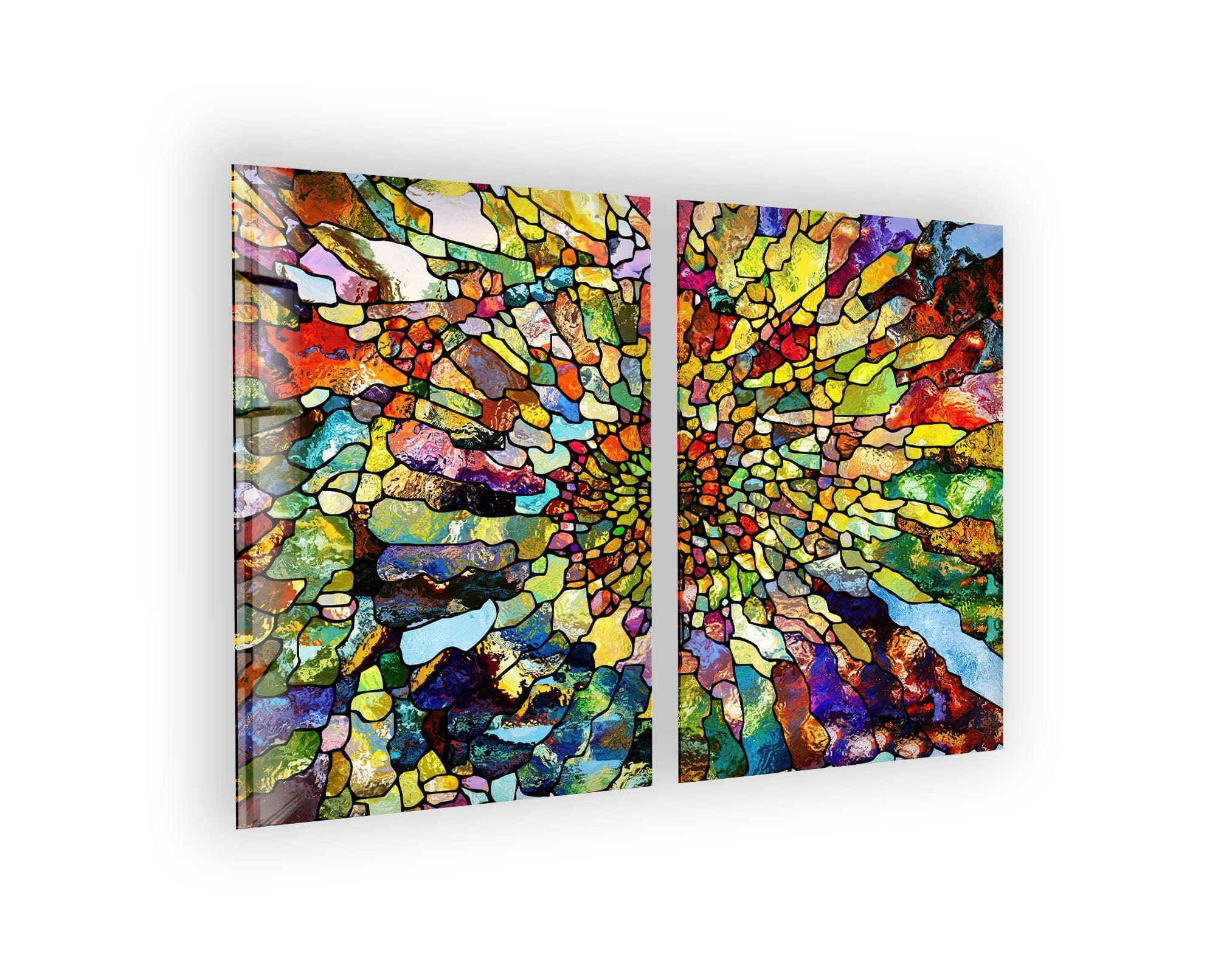 Colorful Stained Glass Mosaic Abstract Wall Art - Handmade Modern Home Decor for Living Room, Bedroom & Office