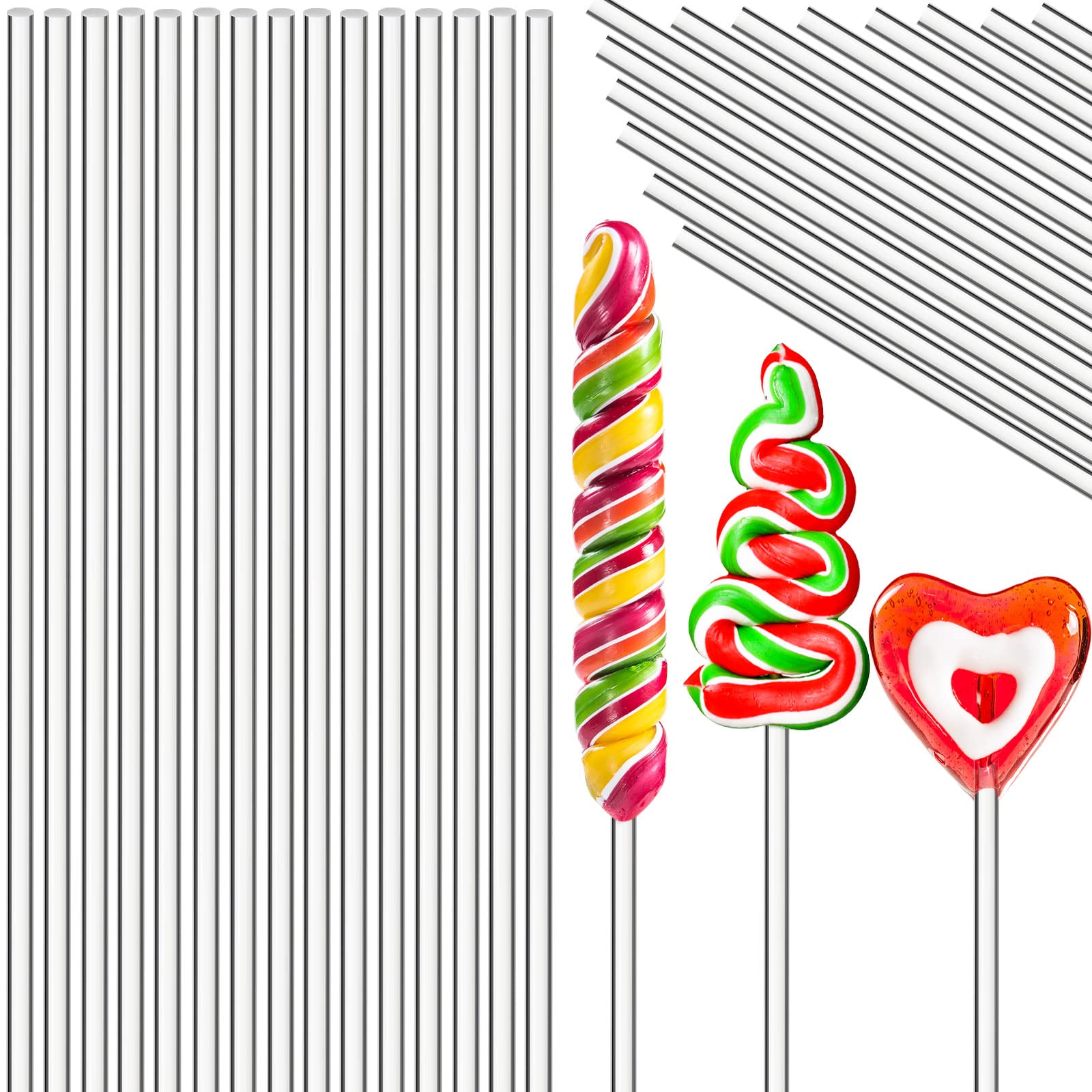 Zopeal 200-Pack 8 Inch Clear Acrylic Lollipop Sticks for Cake Pops, Candy, Chocolate & Desserts - Perfect for Wedding Favors, Halloween Treats, Christmas Baking & Party Decorations