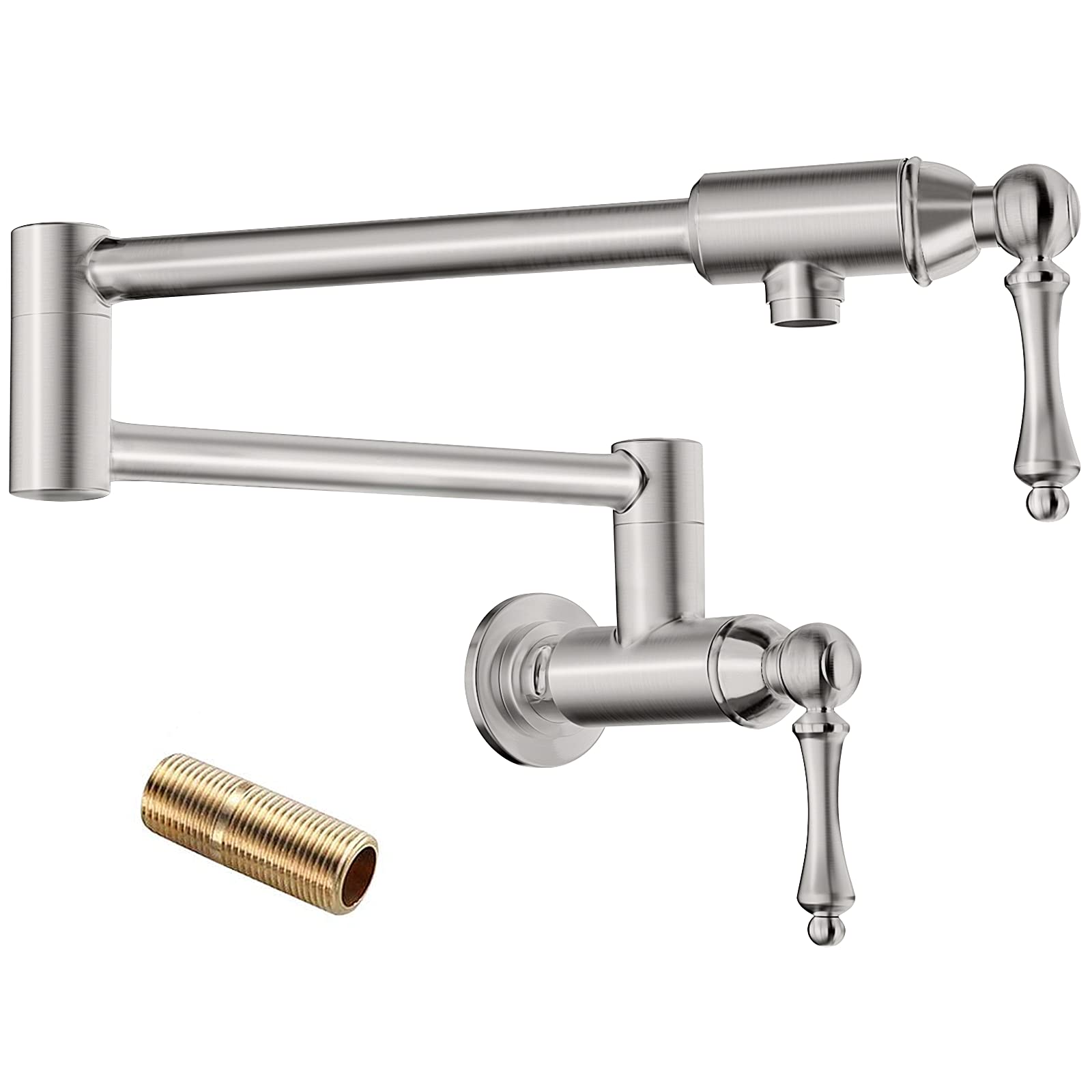 Stainless Steel Wall Mount Pot Filler Faucet - Double Joint Swing Arm, Single Hole Kitchen Sink Faucet with 2 Handles for Precise Water Control | Perfect for Cooking, Filling Large Pots & Pasta Making