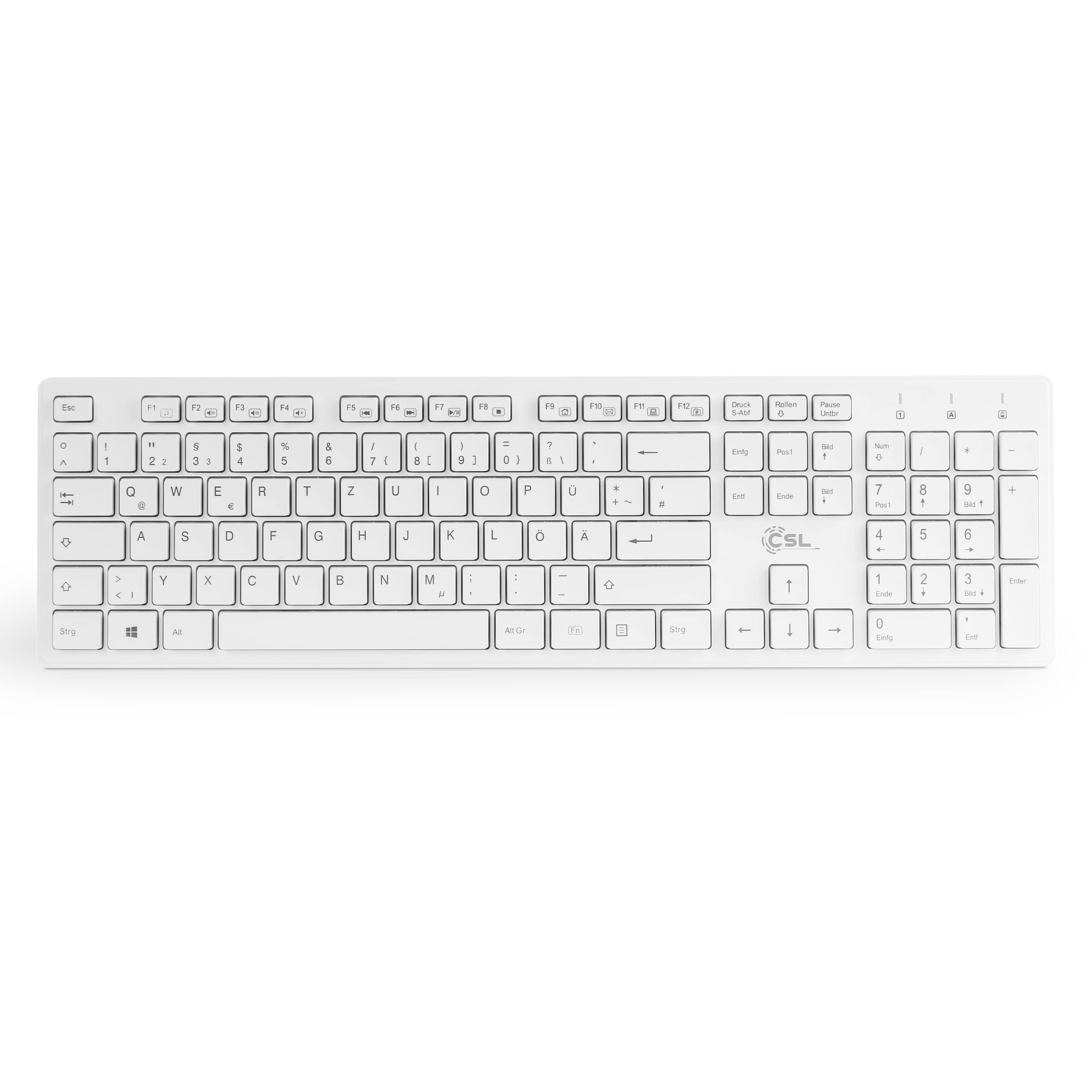 CSL Advanced v3 Wireless Keyboard and Mouse Combo - White, QWERTZ Layout, Includes Wireless Keyboard, Wireless Mouse, USB Nano Receiver & Charging Cable - Ideal for Office, PC, Laptop, Home & Gaming Use