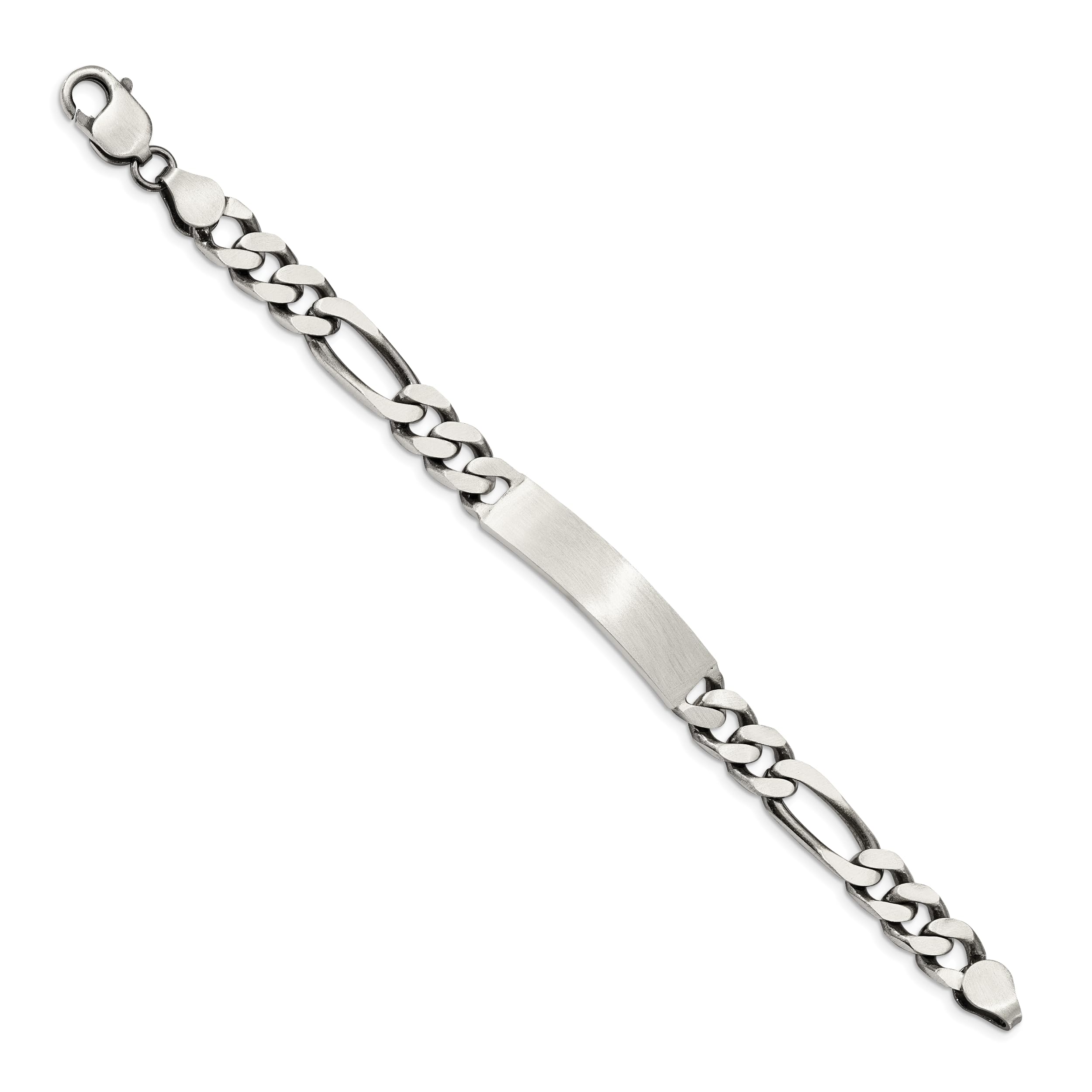 925 Sterling Silver Engraveable Vintage Figaro Link Name Bar ID Bracelet - Personalized Gift for Women, Men, Couples | Birthday, Anniversary, Wedding, Friendship Jewelry