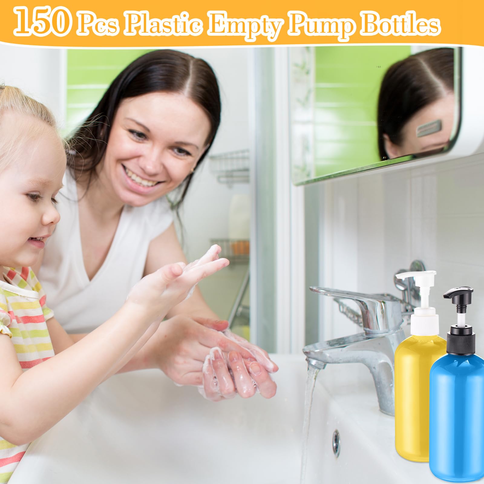 150 Pack 8 oz Clear Plastic Pump Bottles - Leakproof Refillable Dispenser for Shampoo, Conditioner, Body Wash & Liquid Soap (Black/White) - Perfect for Salon, Spa, Home & Travel Use