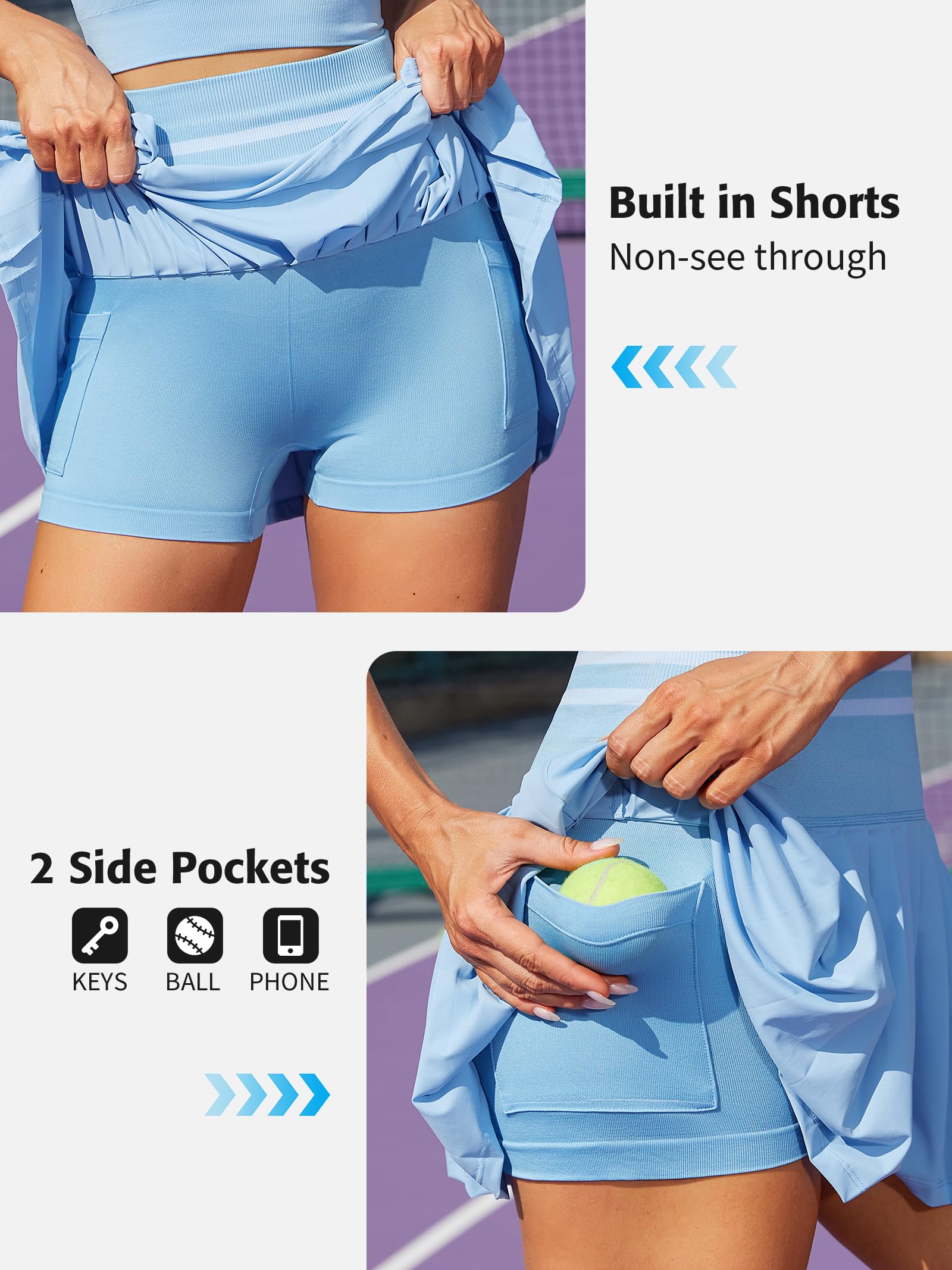ATTRACO Women's 2-Piece Tennis Dress Set - High Waisted Pleated Skirt & Seamless Colorblock Top - Breathable Golf & Tennis Outfit for Women - Perfect for Court Matches, Club Practice & Summer Sports Activities