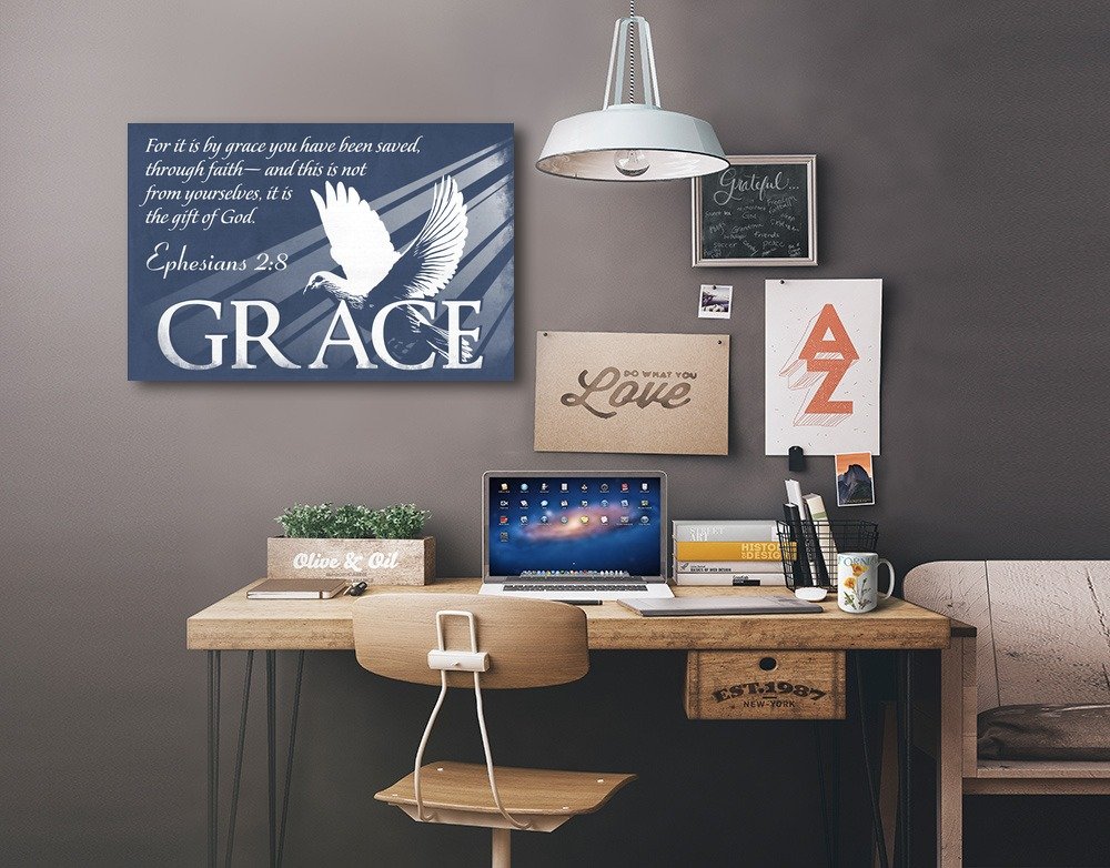 Lantern Press Ephesians 2:8 Inspirational Bible Verse Wall Art - 16x24 Wrapped Canvas for Home Decor, Office, Church & Gift Ideas - Christian Scripture Canvas Print for Living Room, Bedroom & Faith-Based Spaces