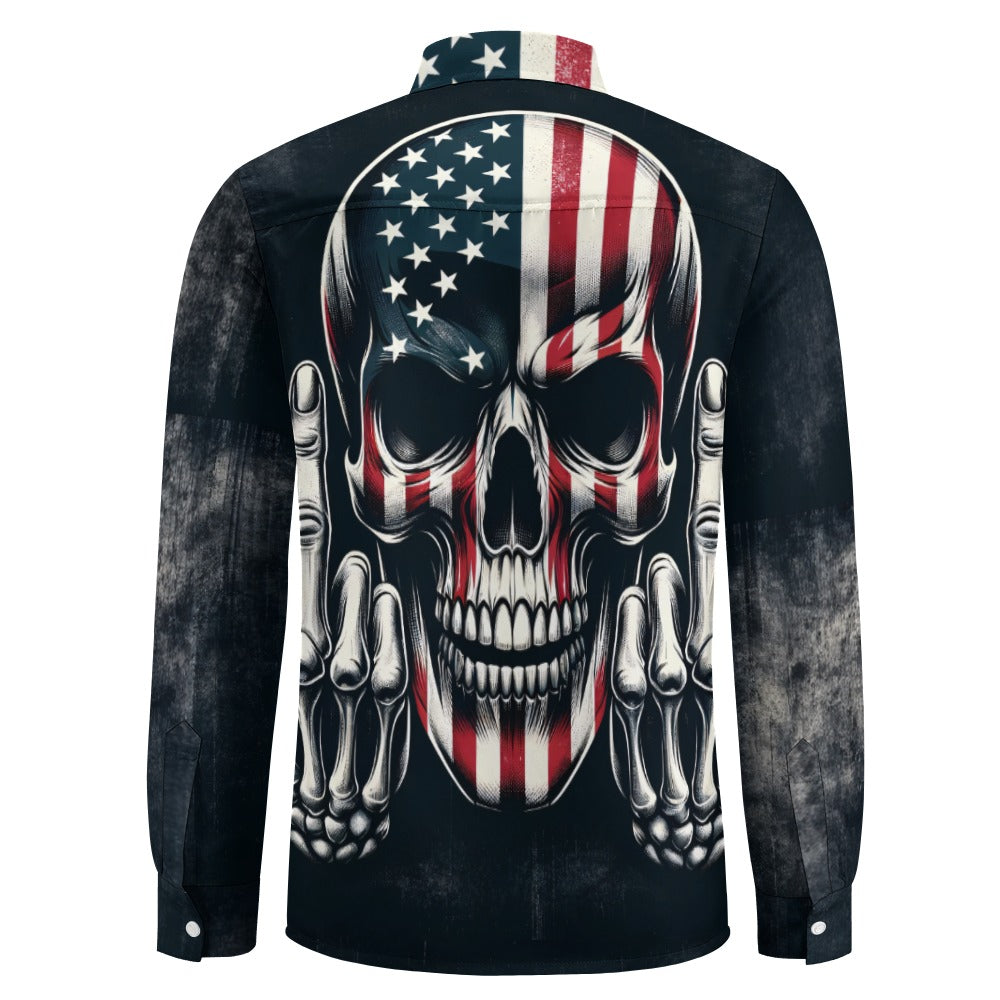 American Skull Middle Finger Graphic Long Sleeve T-Shirt - Edgy Casual Streetwear for Men & Women | Perfect for Concerts, Parties and Rebellious Fashion