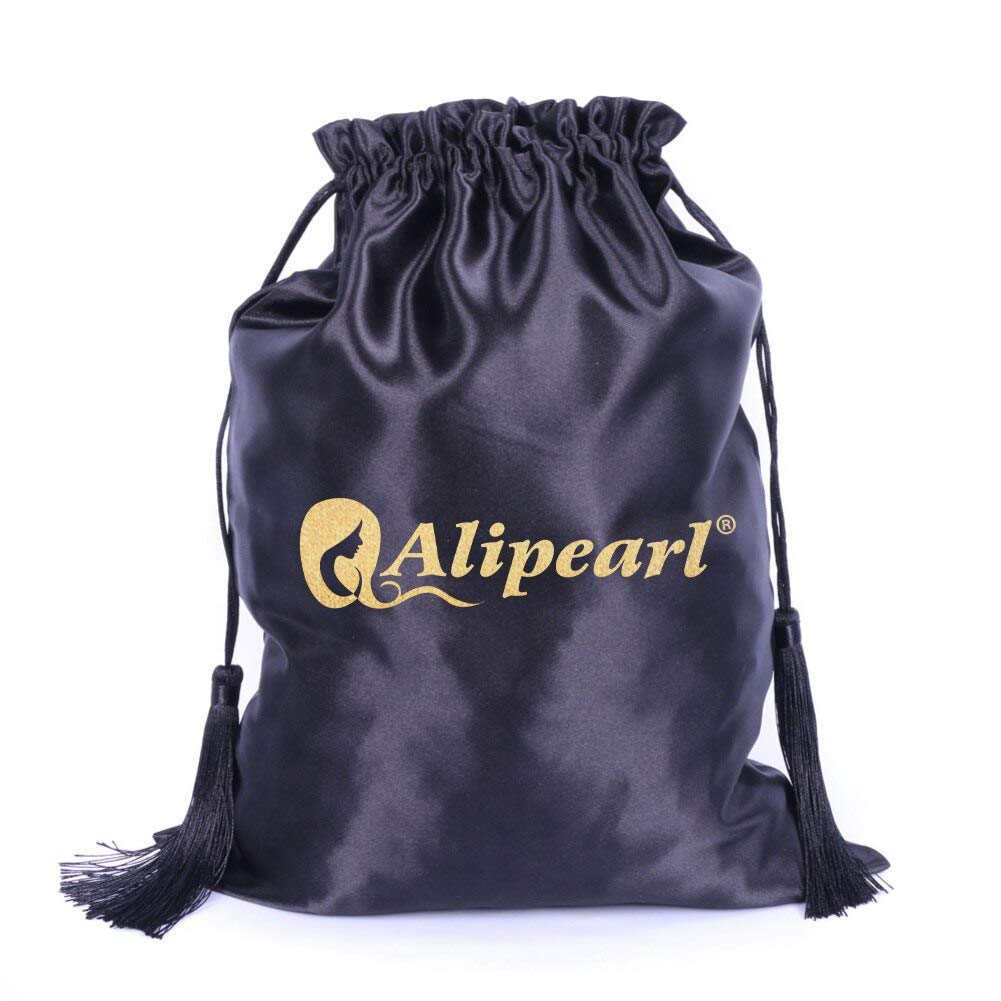 Premium Silk Satin Wig Storage Bags - 5 Pack Black Drawstring Pouches with Tassel for Hair Extensions, Bundles & Styling Tools | Travel-Friendly Hair Organizer for Salon Professionals & Home Use | Perfect Gift for Hairstylists & Wig Enthusiasts
