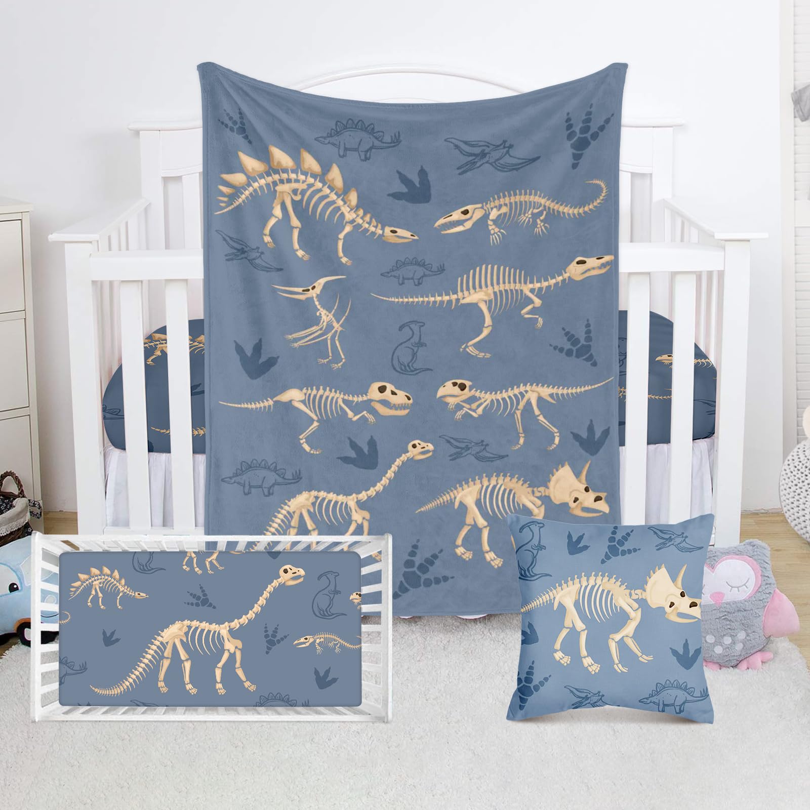 TNYKER Dinosaur Baby Crib Bedding Set - Soft Nursery Crib Sheet Set for Boys & Girls | Dino Themed Crib Mattress Cover & Fitted Sheet | Perfect for Newborn, Toddler Bedrooms & Baby Shower Gifts