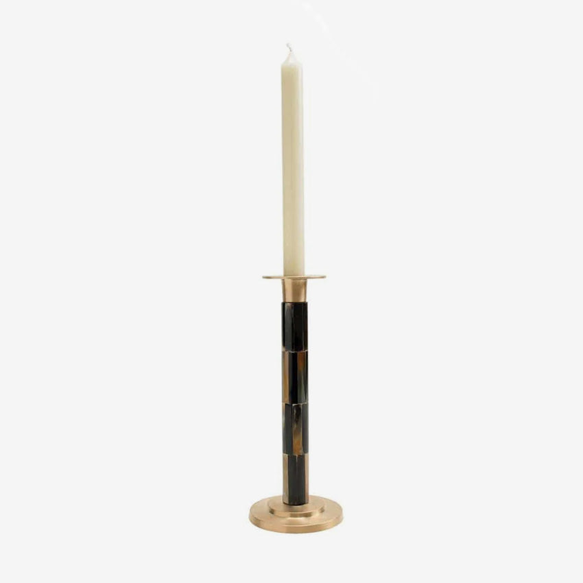 Elegant Brass & Horn Candlestick Holder - Vintage Home Decor for Dining Table, Wedding Centerpiece & Romantic Ambiance