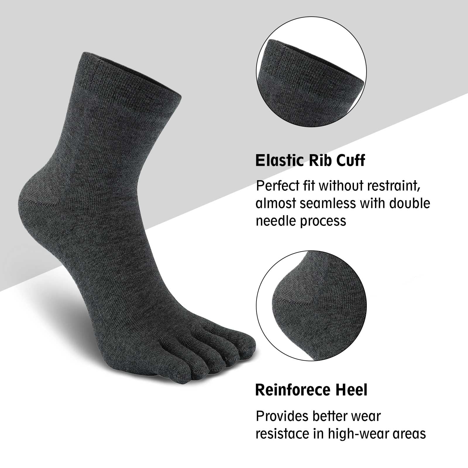 CaiDieNu Men's Toe Socks - 5 Finger Cotton Athletic Running Crew Socks for Hiking, Yoga & Outdoor Activities