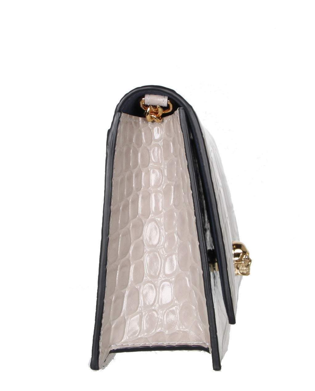 Skull Print Medium Crossbody Bag in Faded Grey - Fashionable Crocodile Embossed Leather Purse for Women | Perfect for Casual Outings, Travel, and Everyday Use