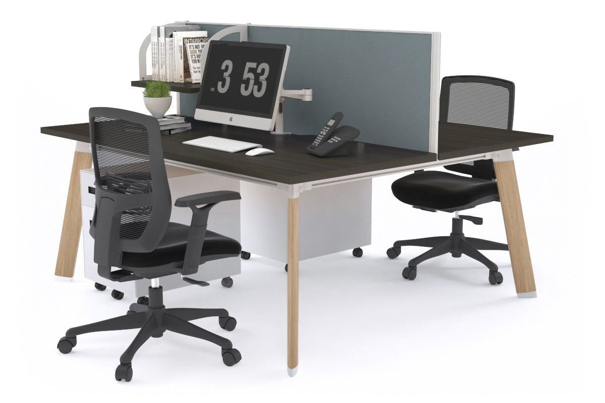 2 Person Workstation with Wood Imprint Frame - 1800L x 800W Office Desk with Cable Management Scallop | Perfect for Shared Workspaces, Home Offices & Collaborative Environments