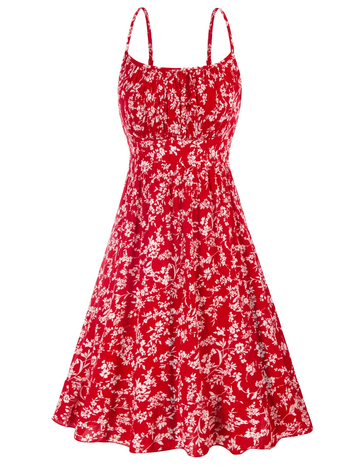 GRACE KARIN Women's Floral Print Spaghetti Strap Ruffle Hem Pleated Midi Dress - Boho Flowy Summer Beach Dress for Casual Wear, Vacation & Outdoor Parties