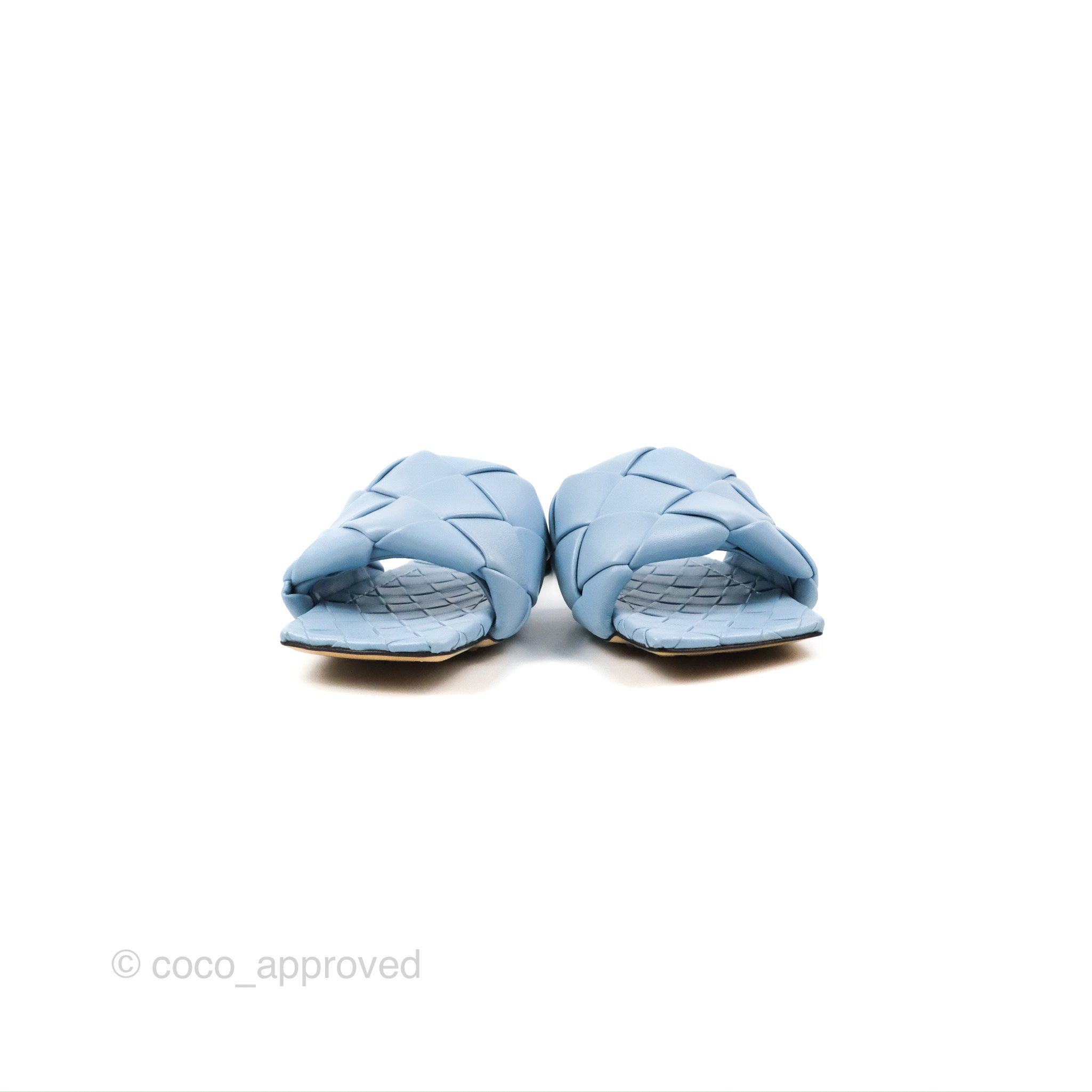 Bottega Veneta Lido Flat Sandals Women's Size 36.5 - Pale Blue Intrecciato Lambskin Leather Summer Slides | Perfect for Beach, Vacation & Casual Outings