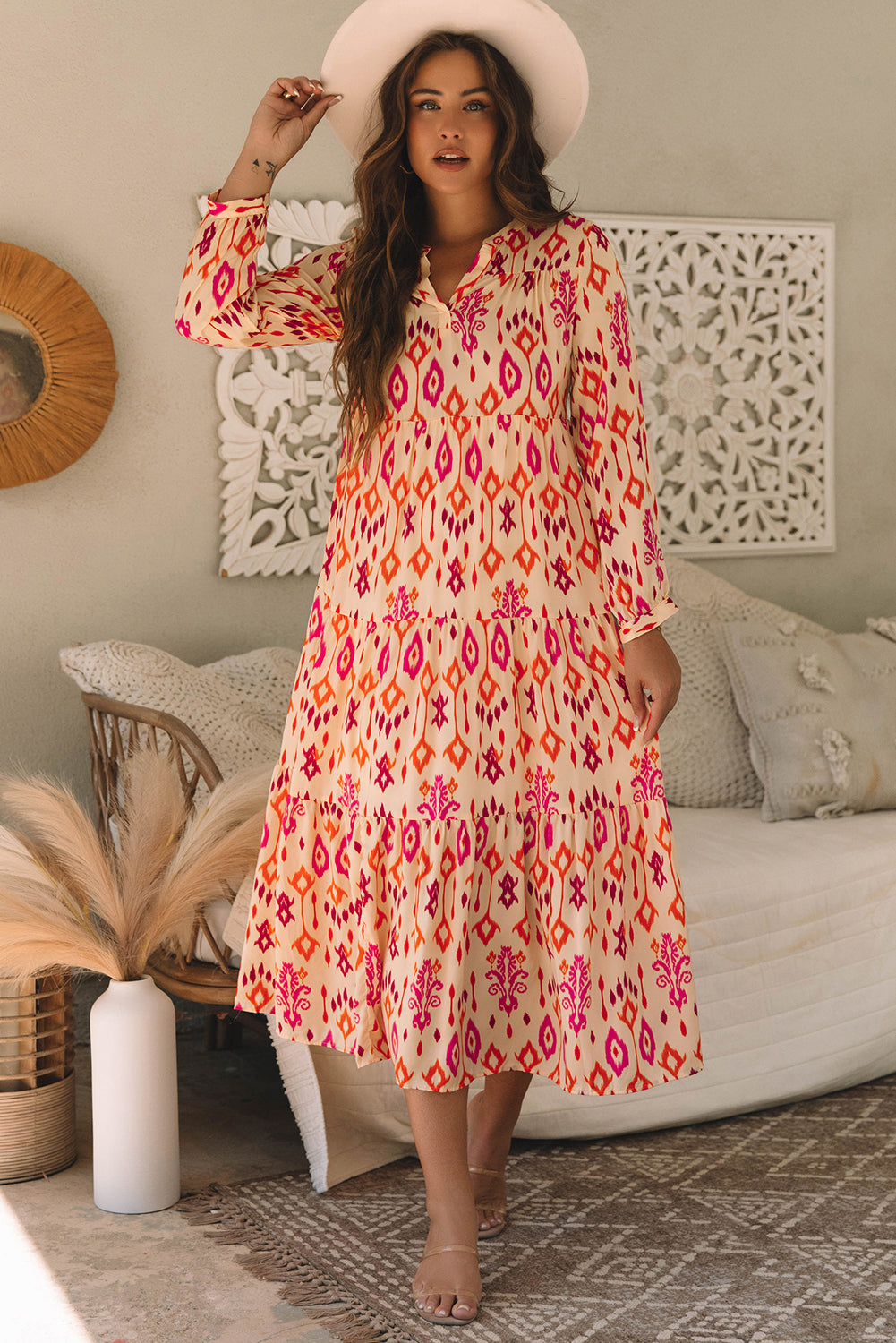 Stylish Western Abstract Geometric Printed Maxi Dress for Women - Perfect for Summer Vacations, Beach Parties & Boho Fashion