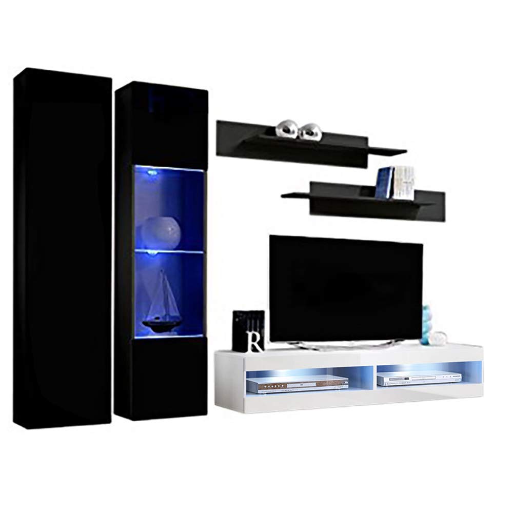 Modern Floating TV Stand with Storage & LED Lights - Wall-Mounted Entertainment Center for Bedroom & Living Room - A5 34