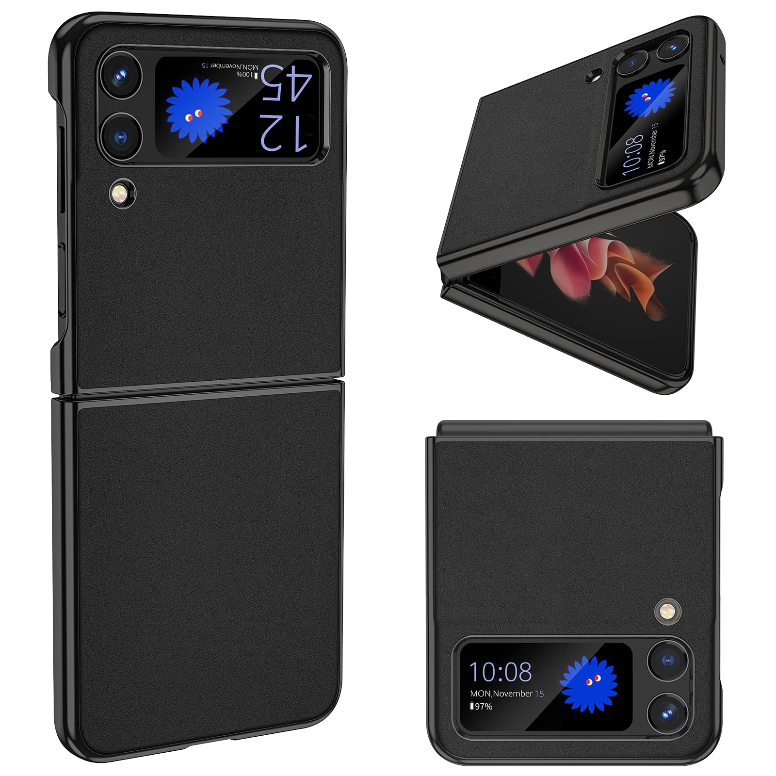 MATEPROX Slim Thin Lightweight Protective Case for Samsung Galaxy Z Flip 4 5G - Non-Slip Leather Back with Electroplated Frame | Compatible with Galaxy Z Flip 4 | Perfect for Everyday Use, Travel & Business (Black)