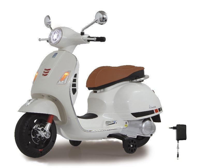 Jamara 460346 - 12V Kids Ride-On Vespa Scooter with Powerful 500mA Battery, LED Headlight, SD/AUX/USB Ports & Ultra-Grip Wheels – Perfect for Indoor & Outdoor Play, Birthday Gifts for Boys & Girls Ages 3-8