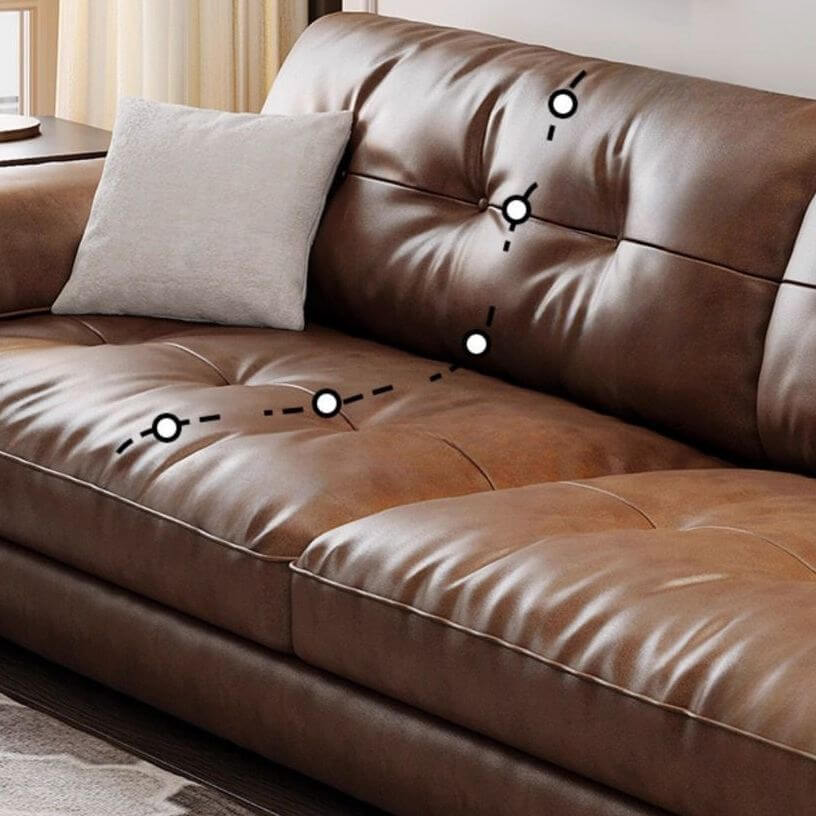 Minimalist Waterproof Auburn Leather Floor Sofa - 3/4 Seater Modern Sectional Couch for Living Room, Lounge & Small Spaces