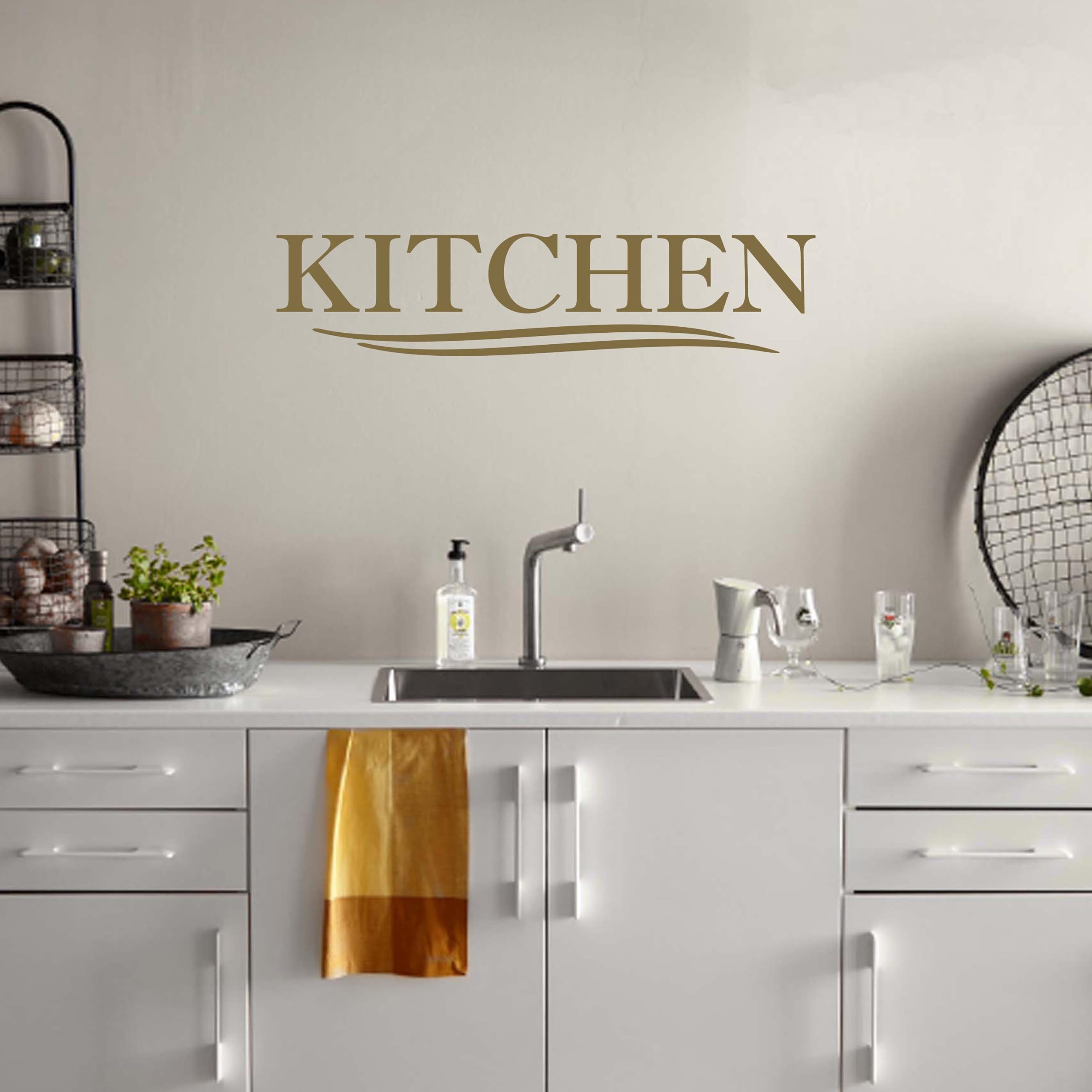 Gold Kitchen Wall Decals - Removable Vinyl Stickers for Home Decor | Elegant Kitchen Wall Art & Decorative Stickers | Perfect for Backsplash, Pantry, Coffee Bar & Dining Room Decor