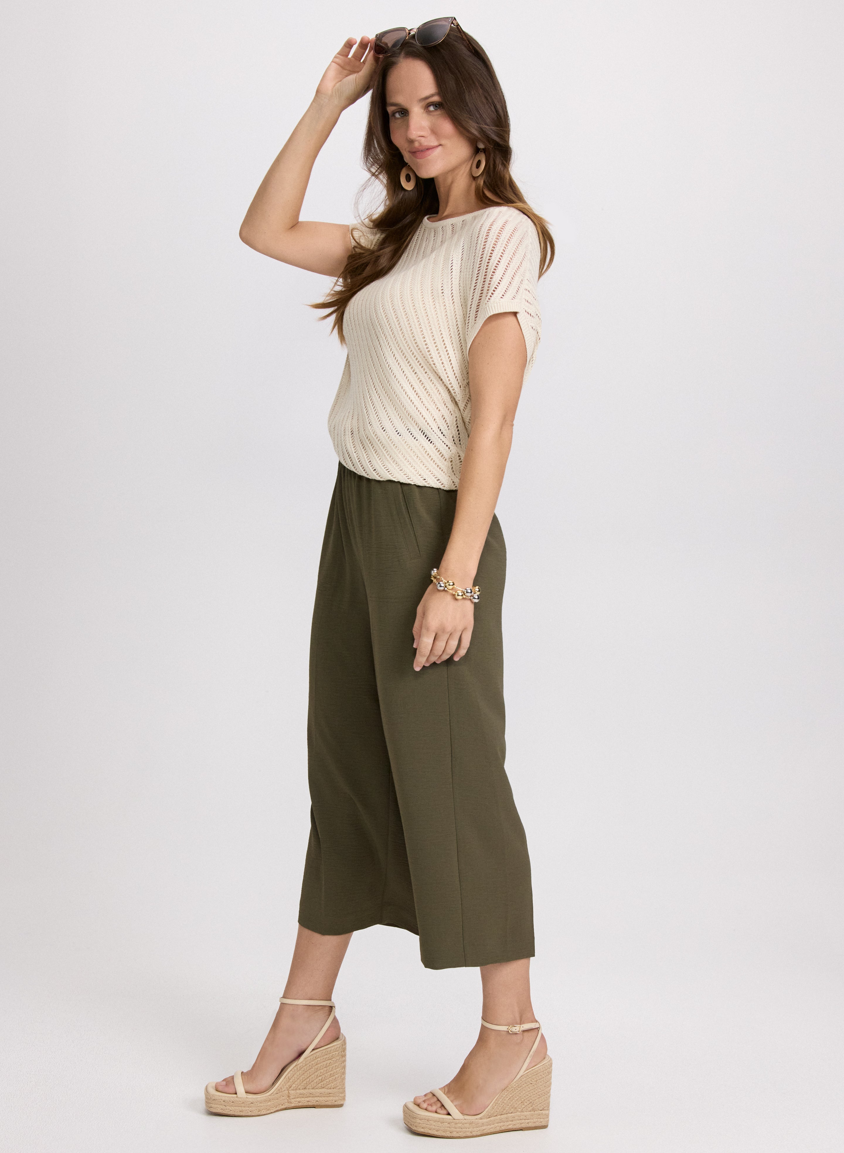 Stylish Crinkle Crepe Culottes for Women - Trendy High Waist Flowy Palazzo Pants - Perfect for Office, Casual Wear & Summer Outfits