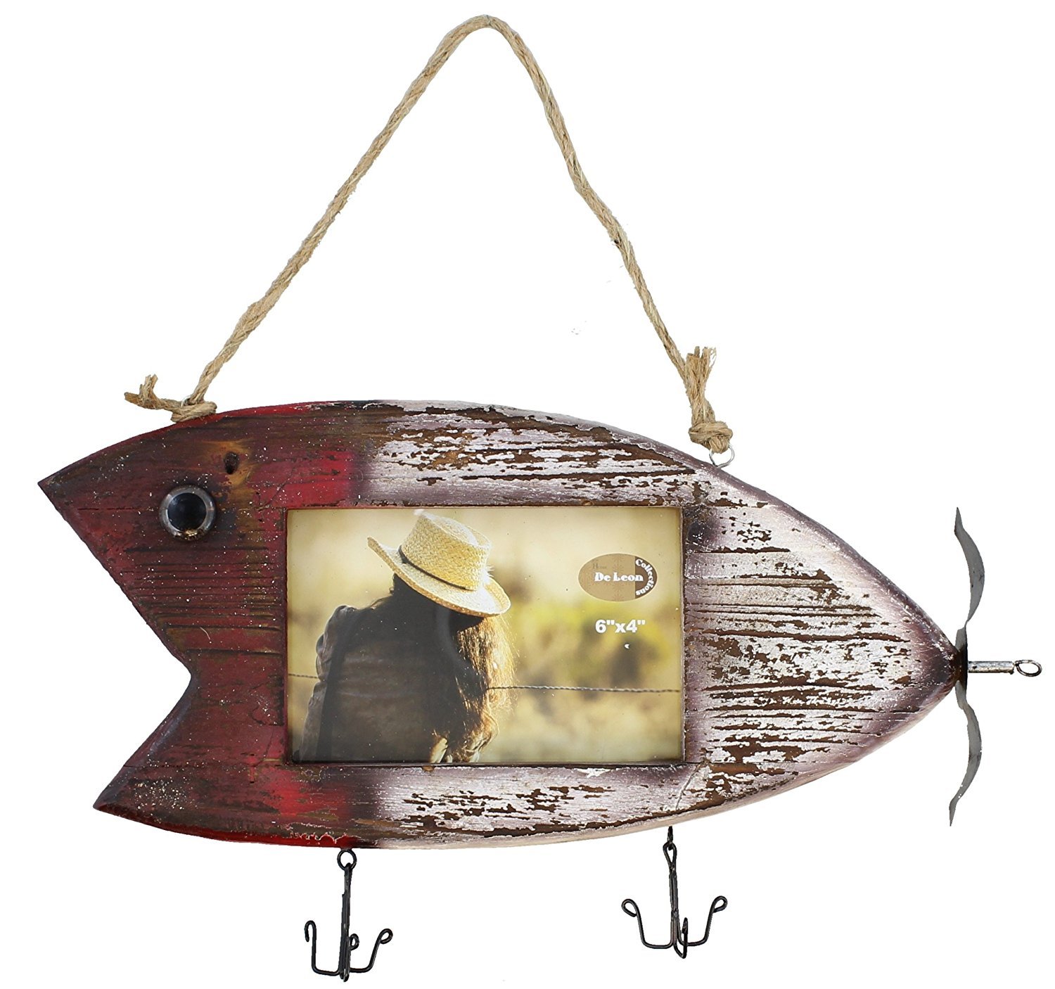 Rustic Fishing Lure Barnwood Picture Frame 4x6 Inch - Handmade Wood Photo Frame for Fishing Enthusiasts, Perfect for Cabin Decor, Man Cave, or Outdoor-Themed Home Décor
