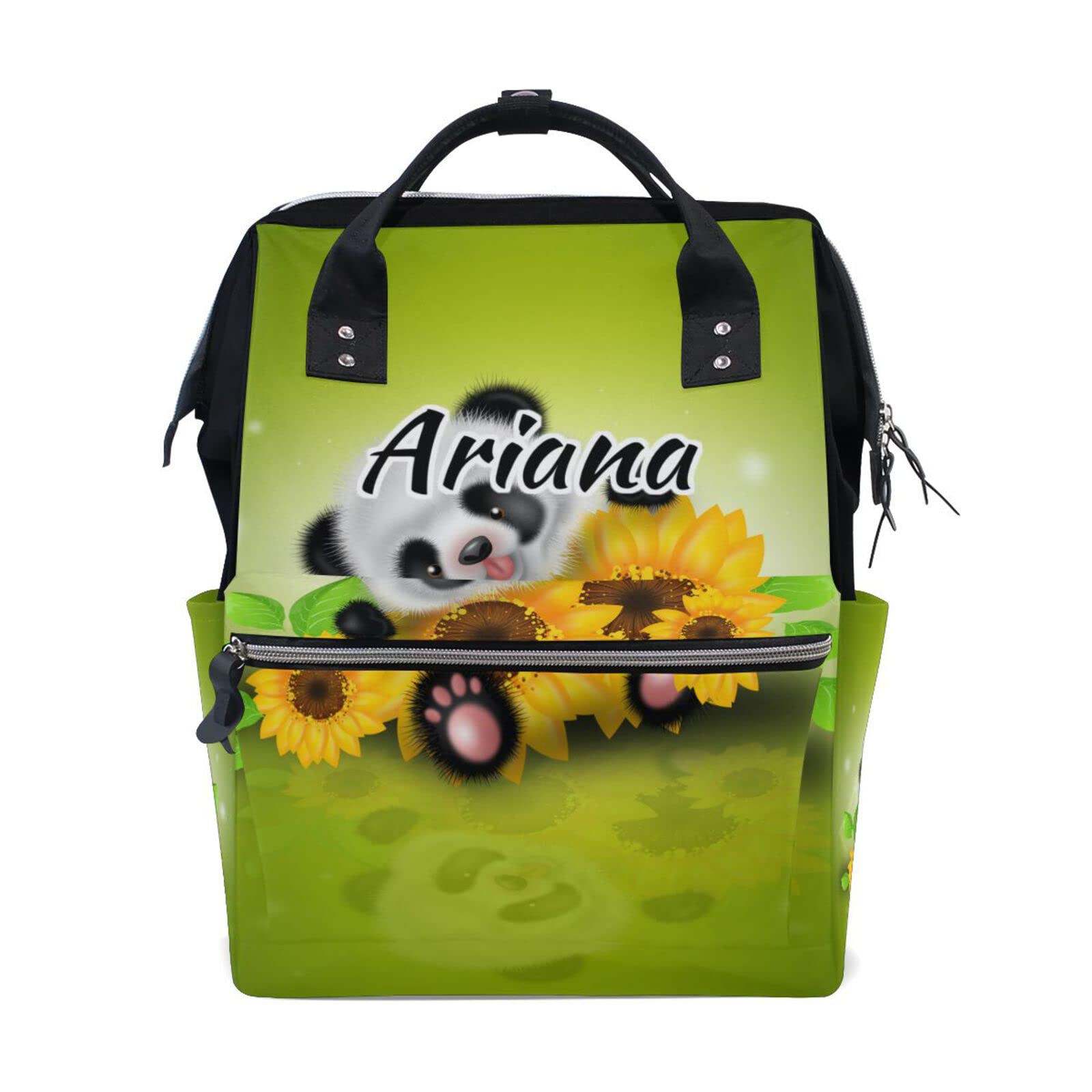 Custom Panda Bear Sunflowers Diaper Backpack – Personalized Large Capacity Baby Travel Bag for Moms & Kids | Waterproof, Multi-Pocket Design for Daycare, Outings & Family Trips