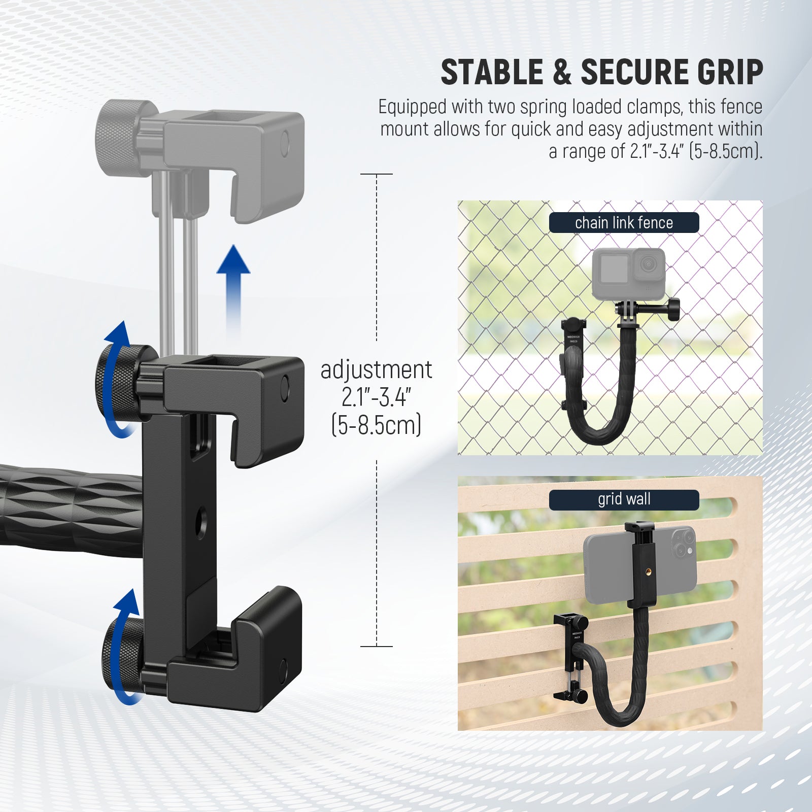 NEEWER PA029 Camera Fence Mounting Kit - Adjustable Clamp for DSLR Cameras, Smartphones & Action Cameras - Perfect for Live Streaming, Vlogging & Outdoor Photography