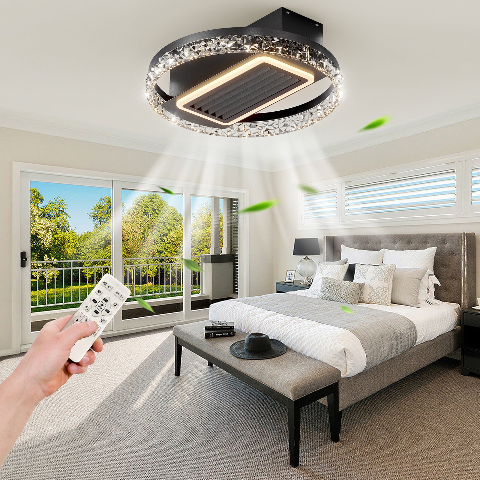 20 Inch Modern Leafless Ceiling Fan with Remote Control - Reversible Motor, Removable & Washable Design for Living Room, Bedroom, Office - Quiet & Energy Efficient Air Circulation