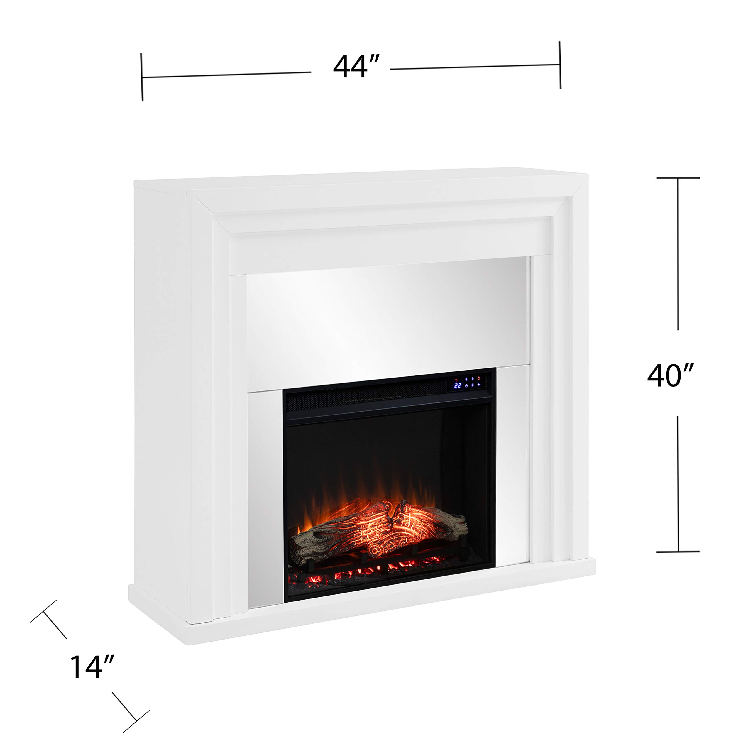 SEI Furniture Stadderly Modern Mirrored Electric Fireplace - 50 Inch White Silver Finish - Energy Efficient Indoor Heater for Living Room, Bedroom & Office Decor