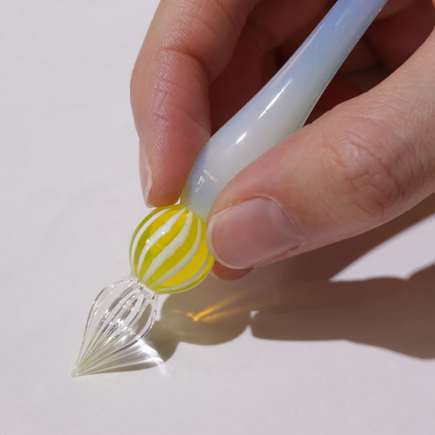 Japanese Glass Dip Pen - Lemon Stripe & White Opal | Elegant Calligraphy Writing Tool | Perfect Gift for Writers, Artists & Stationery Lovers | Ideal for Lettering, Journaling & Creative Projects