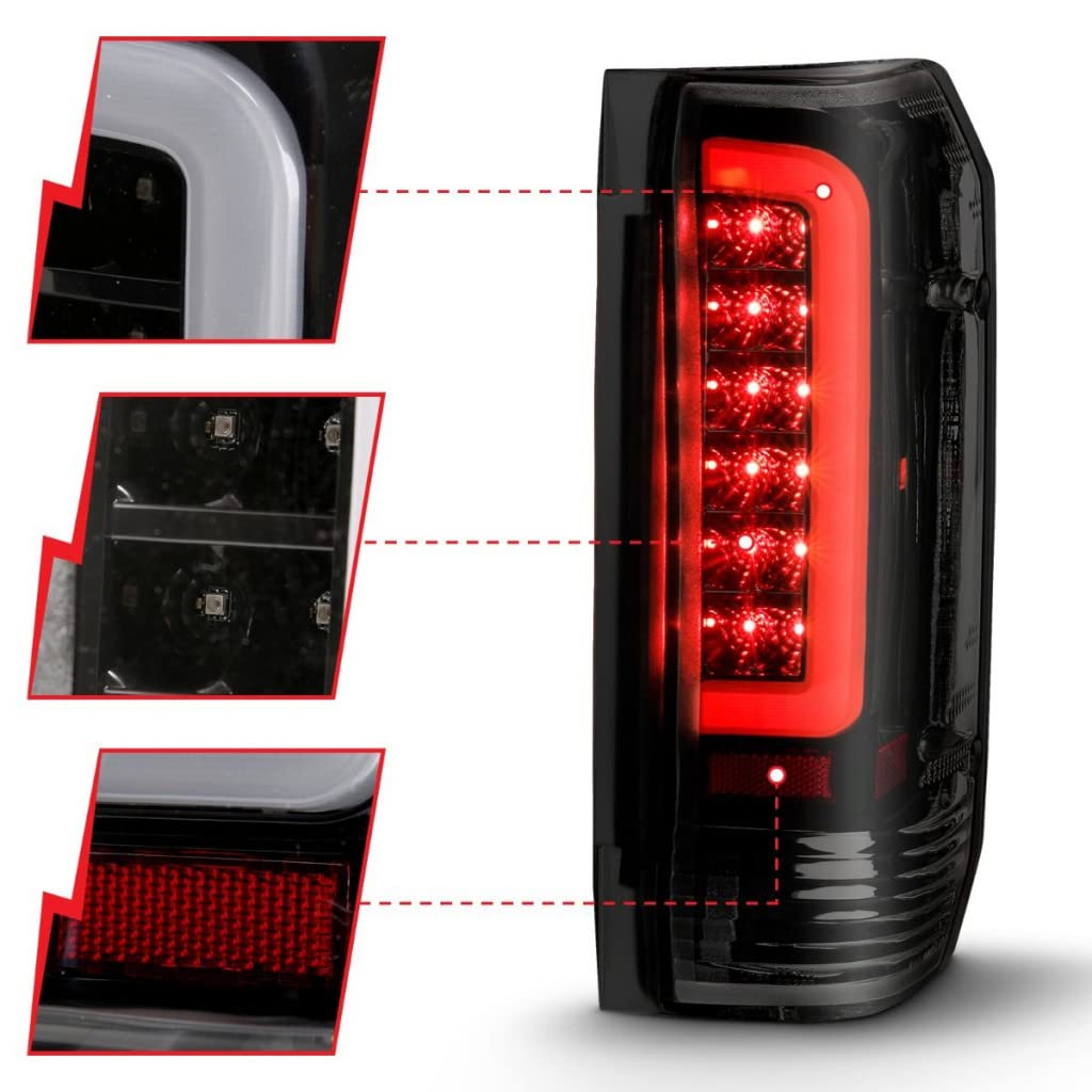 ANZO LED Tail Lights for Ford F-250 1987-1996 - Black Housing with Smoke Lens (Pair) | 311351 | Upgrade Your Truck's Style & Safety for Night Driving