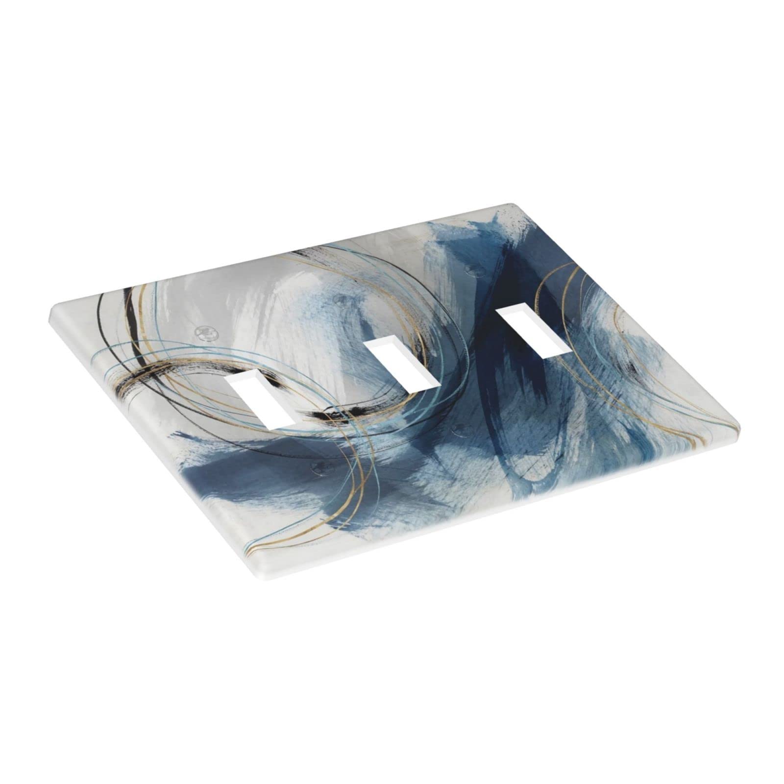 Blue and White Abstract Art Decorative Light Switch Cover Plate - Triple Toggle 3 Gang Wall Plate (Standard Size 4.5