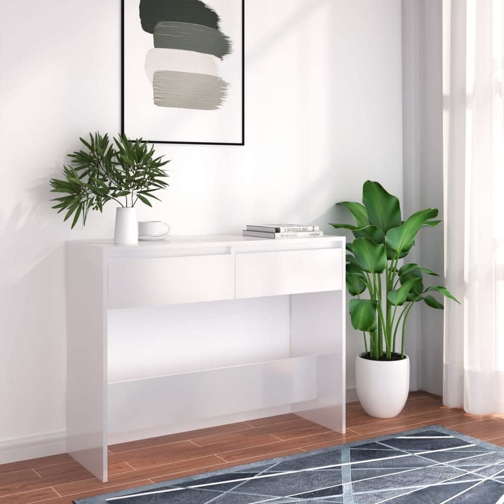 Modern White Console Table with 2 Storage Drawers - Contemporary Sofa Table, Entryway Sideboard & Hallway Buffet for Living Room, Kitchen & Foyer - Perfect for Small Space Decor & Entryway Organization
