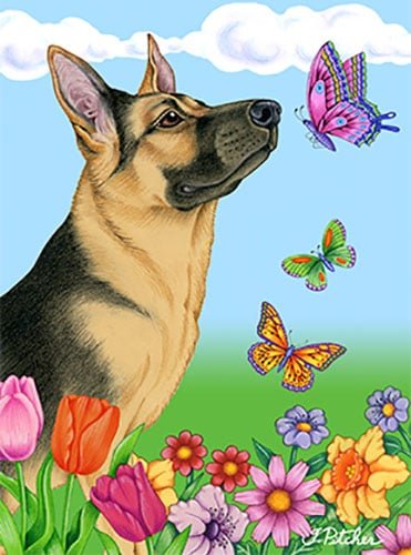 Premium German Shepherd Butterfly House Flag - Durable Outdoor Decorative Garden Flag for Dog Lovers - Perfect for Yard, Porch, and Patio Decor