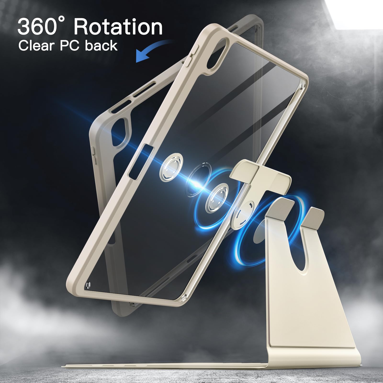 JETech 360 Rotating Stand Case for iPad Air 11 Inch M2 (2024) & iPad Air 5/4 (2022/2020) 10.9 Inch - Protective Cover with Pencil Holder & Adjustable Viewing Angles (Starlight) - Perfect for Work, Study & Entertainment