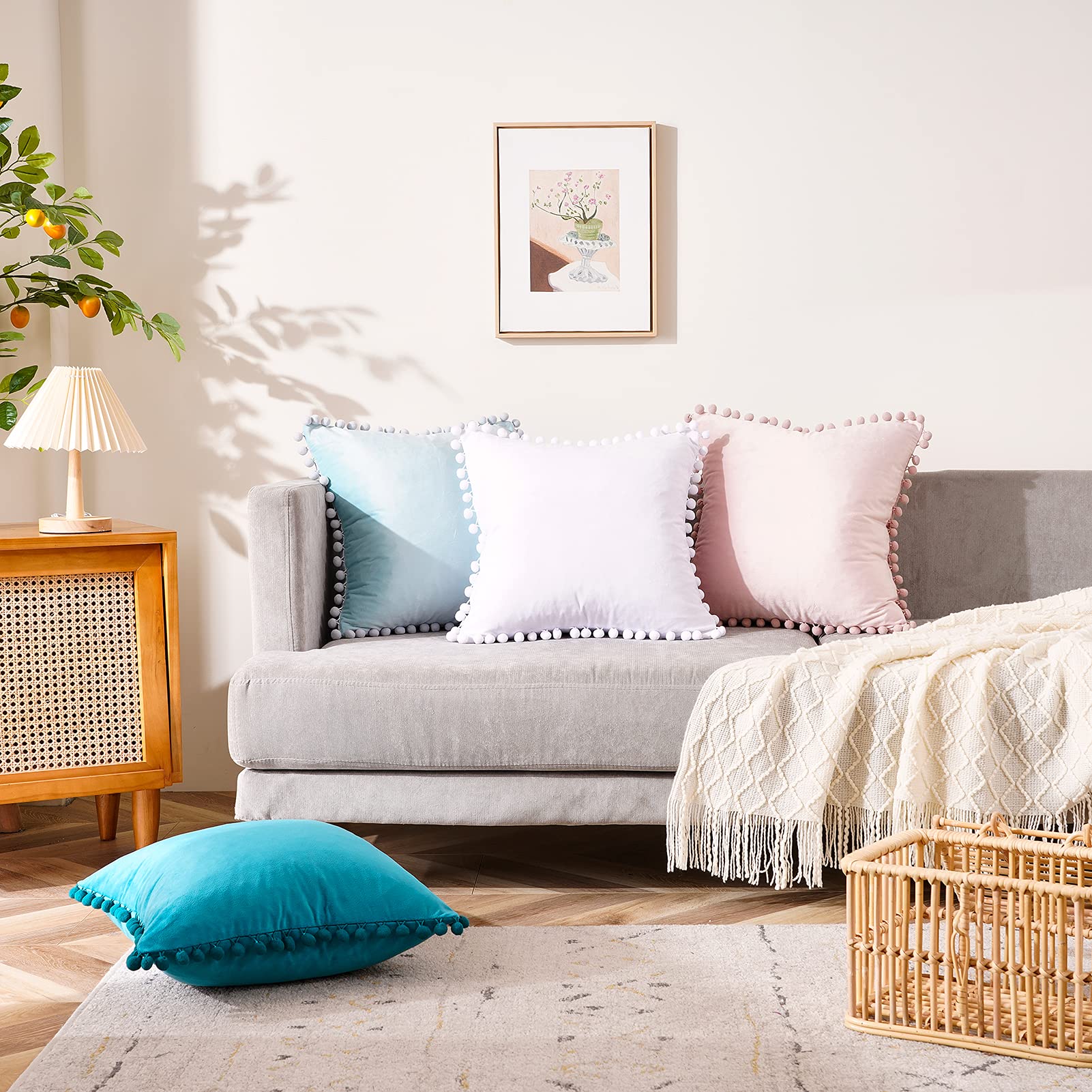 Luxury Velvet Throw Pillow Covers Set of 2 - 20x20 Inch Square Decorative Cushion Covers with Tassels, Soft Pure White for Sofa, Bed & Car - Modern Aesthetic Home Decor for Living Room, Bedroom & Office