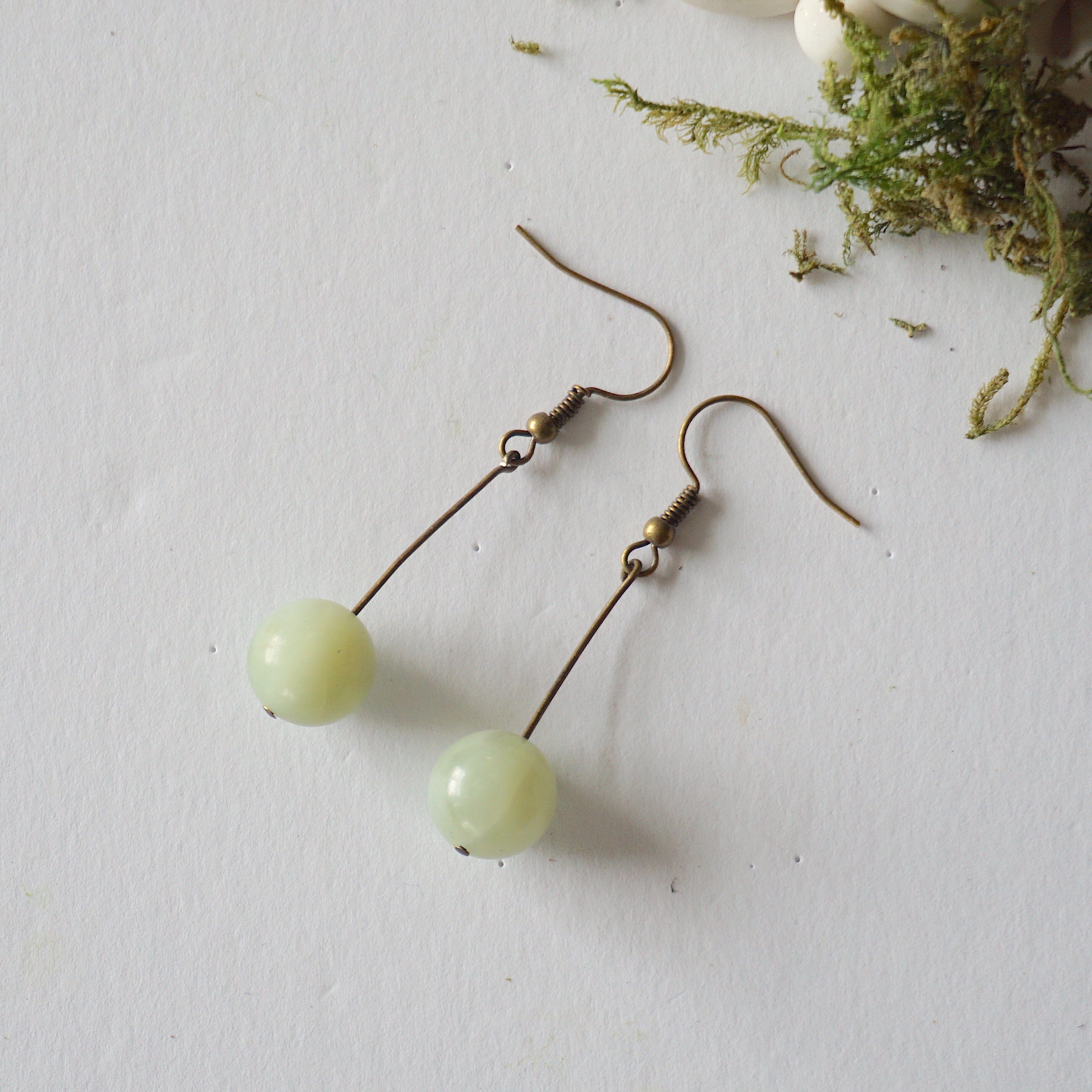 Exquisite Jade Bead Drop Earrings in Antique Bronze - Elegant Dangle Jewelry for Women, Perfect for Weddings, Parties & Special Occasions