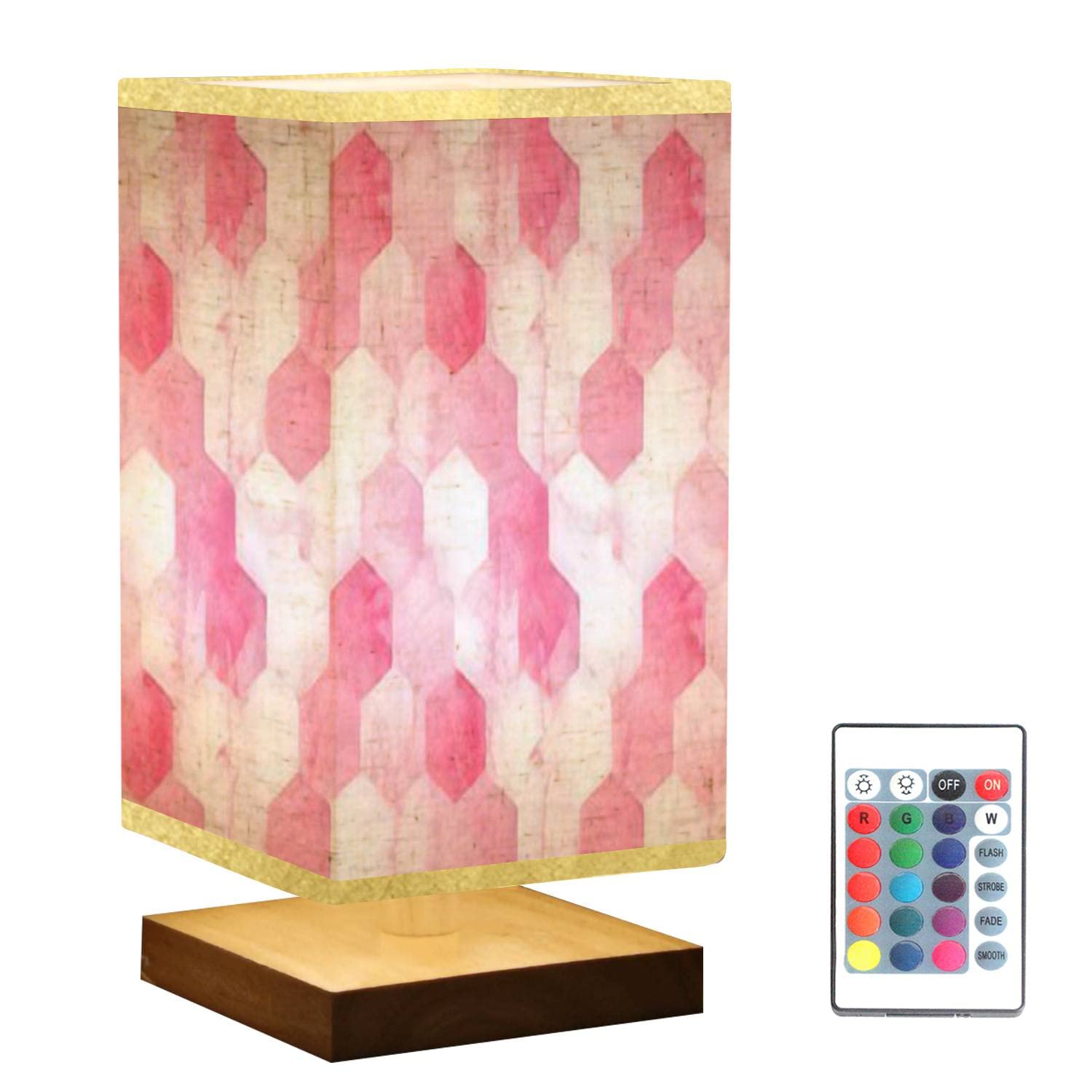 Handmade Square Bedside Table Lamp with Pink Marble Honeycomb Design & Flaxen Fabric Shade - Dimmable Nightstand Lamp for Bedroom, Living Room, Office - Perfect for Reading, Relaxing & Home Decor