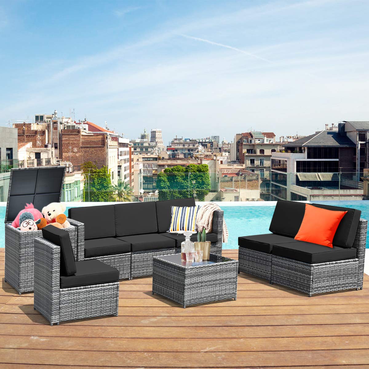 8-Piece Outdoor Patio Furniture Set - Rattan Wicker Sectional Sofa with Coffee Table, Cushions & Storage Box for Garden, Backyard, Poolside | Durable All-Weather Conversation Set for Relaxing & Entertaining