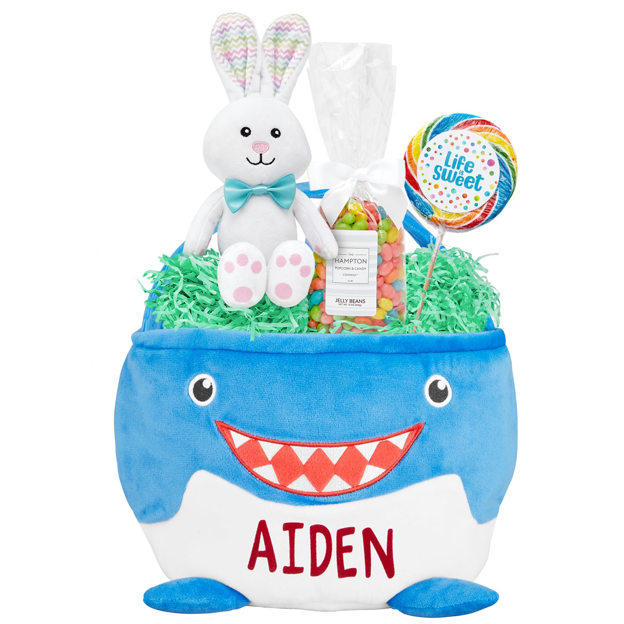 Personalized Easter Basket for Kids - Custom Name Plush Furry Critter Gift for Boys & Girls - Fillable Easter Basket with Optional Stuffers (Shark Design) - Perfect for Easter Celebrations, Birthday Gifts & Holiday Surprises