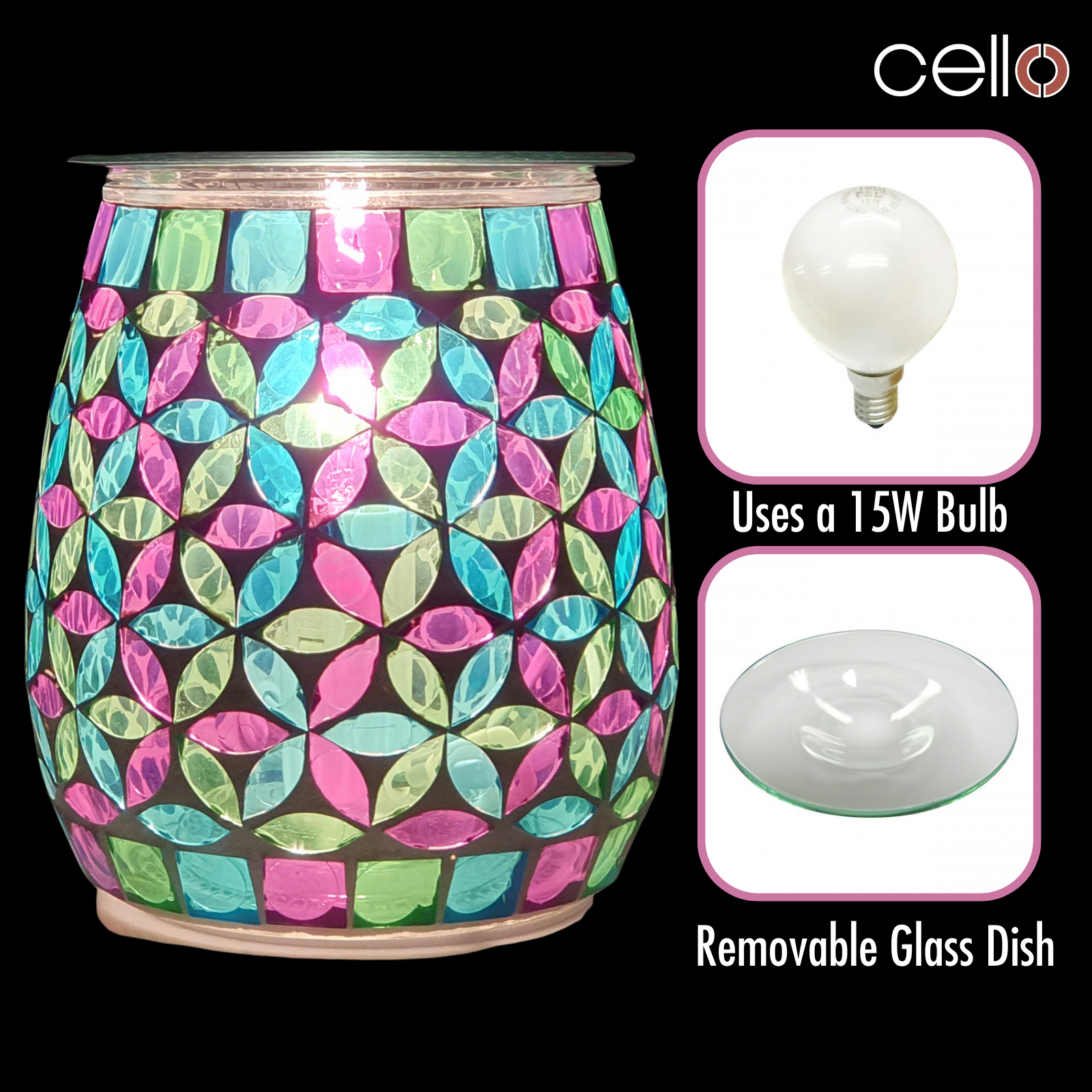 Electric Wax Warmer with Mosaic Glass Design - Geometric Candle Melter for Home Aromatherapy & Relaxation | Perfect for Living Room, Bedroom, Spa & Office Decor