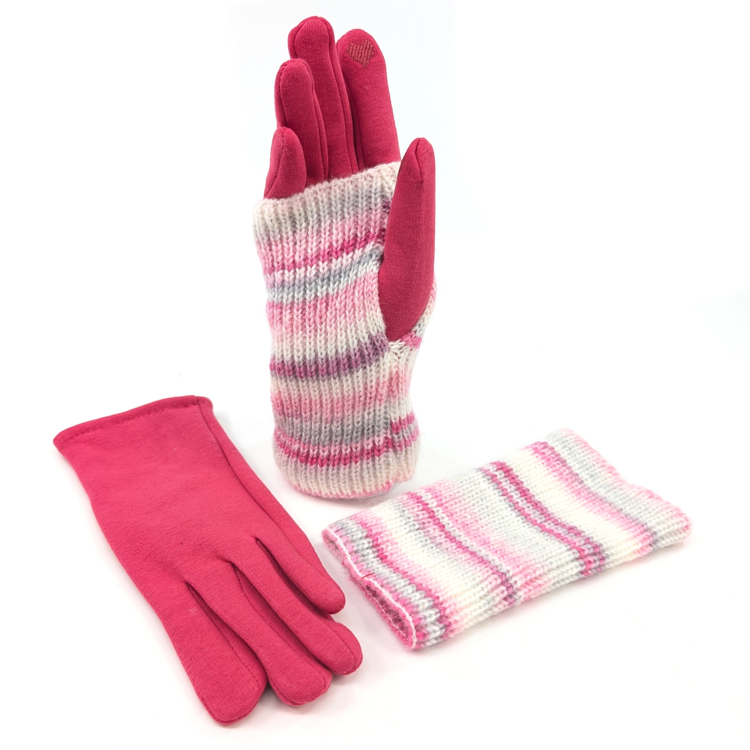 Multi Striped Two-in-One Gloves - Blush Sunset Color | Warm & Stylish Winter Accessories for Women | Perfect for Skiing, Snowboarding & Outdoor Activities