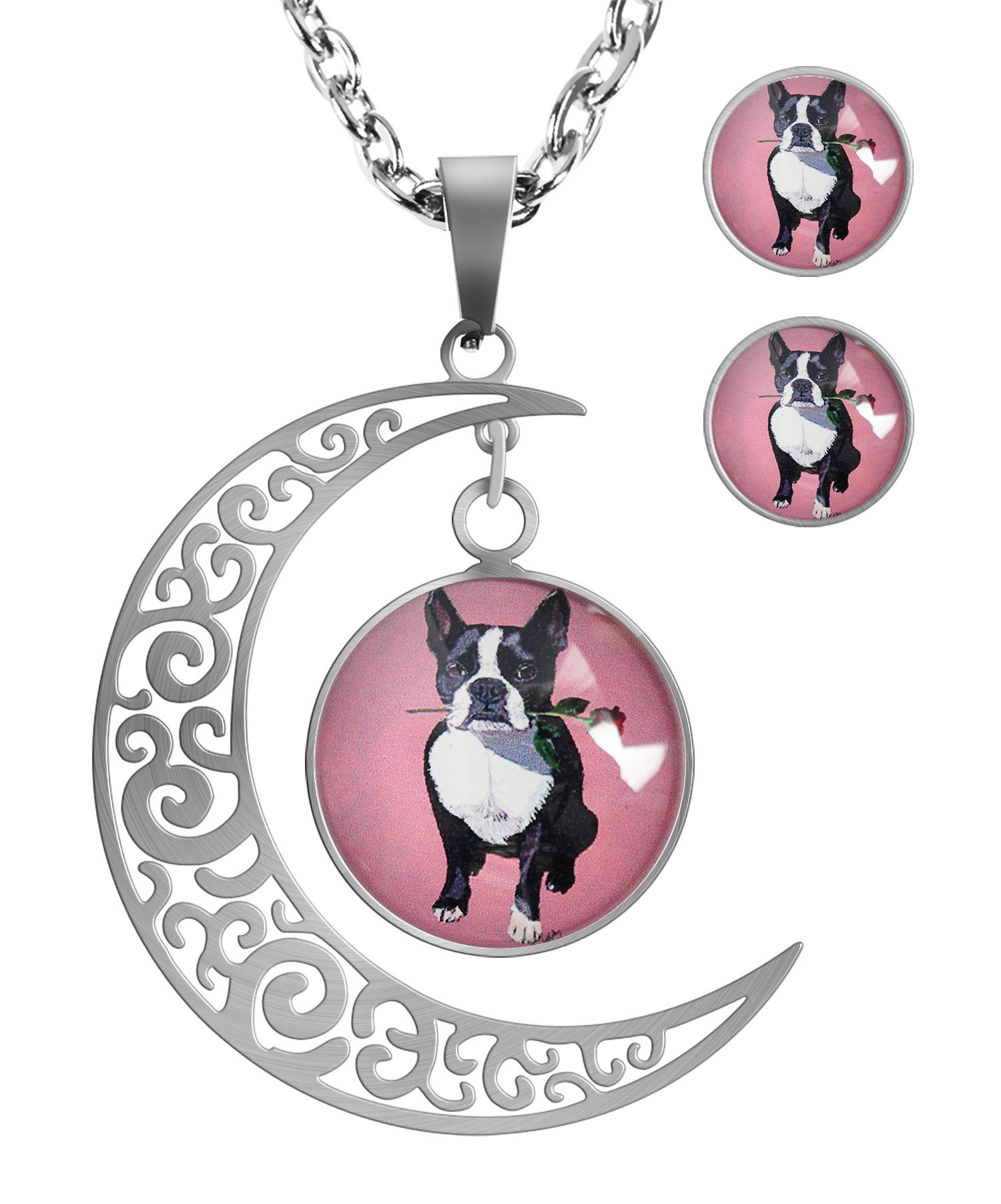 Vintage Moon Glass Necklace & Stud Earring Jewelry Set for Women - Custom Elegant Gift for Mom, Birthday, Anniversary & Special Occasions
