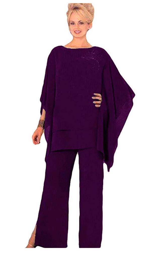 Elegant Women's 2-Piece Chiffon Pantsuit Set - Mother of The Bride Dress with Jacket, Formal Evening Gowns & Party Wear for Weddings, Galas, and Special Occasions