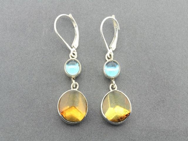Faceted Amber & Blue Topaz Sterling Silver Earrings for Women – Elegant Dangle Jewelry for Parties, Weddings & Everyday Wear