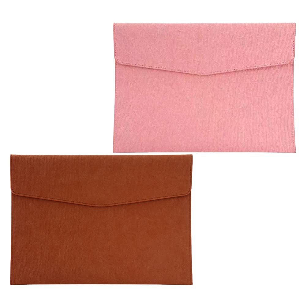 Premium PU Leather A4 Document Folder with Magnetic Closure - 2-Pack Brown Portfolio Envelope for Office, School & Business - Organize Files Securely