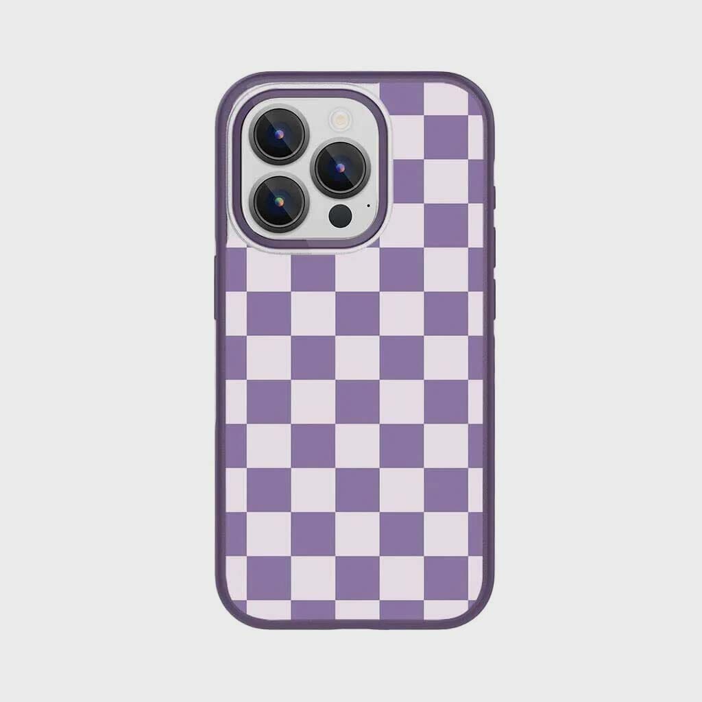 iPhone 15 Pro Case with MagSafe - Shockproof & Scratch-Resistant Purple Checkerboard Design for Daily Protection | Perfect for Work, Travel & Outdoor Activities