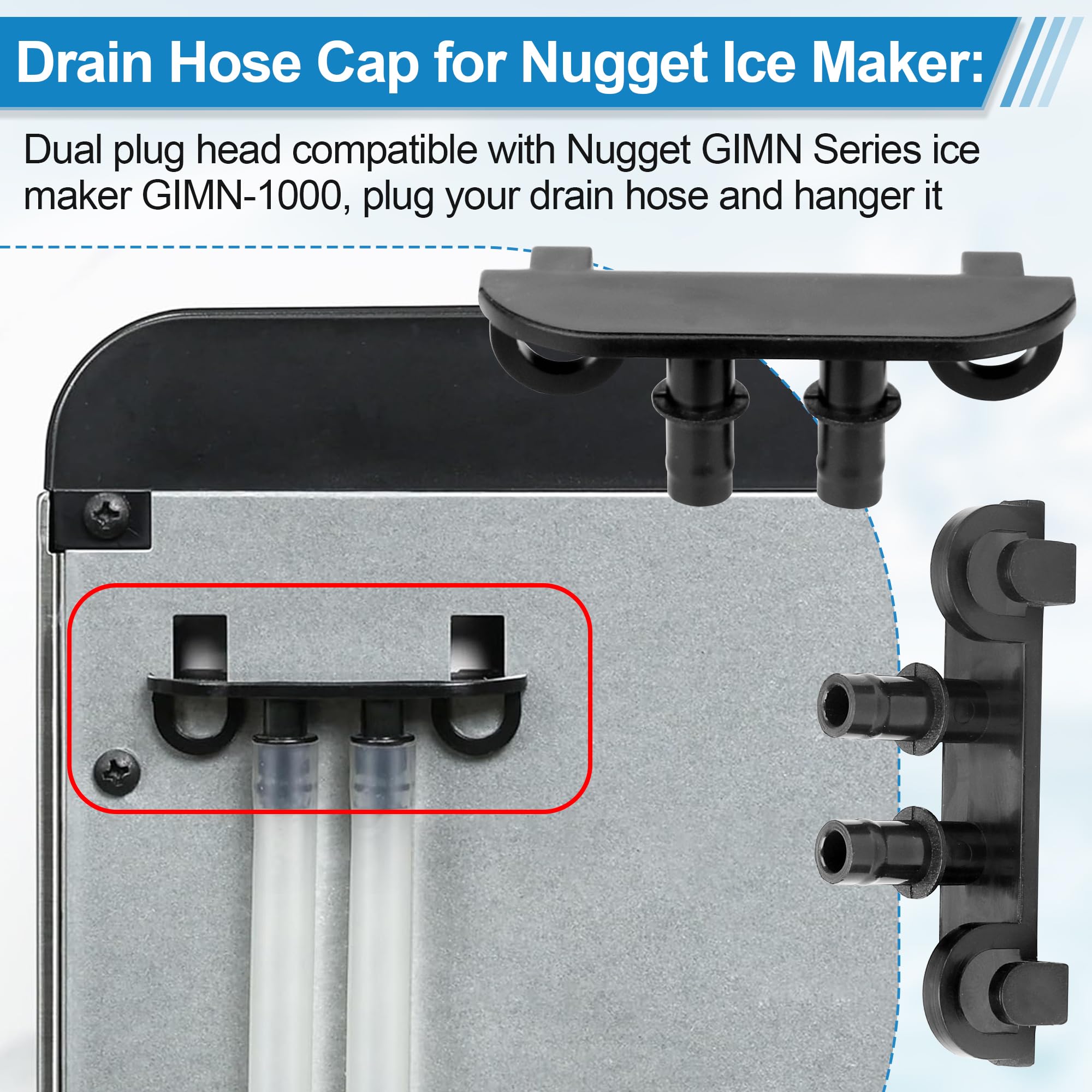 GE Opal Nugget Ice Maker GIMN Series Drain Hose Stopper Cap with Hanger - 1/4 Inch ID Drain Plug & Holder Clip Replacement Part - Perfect for Home Bars, RV Fridges, and Commercial Ice Machines