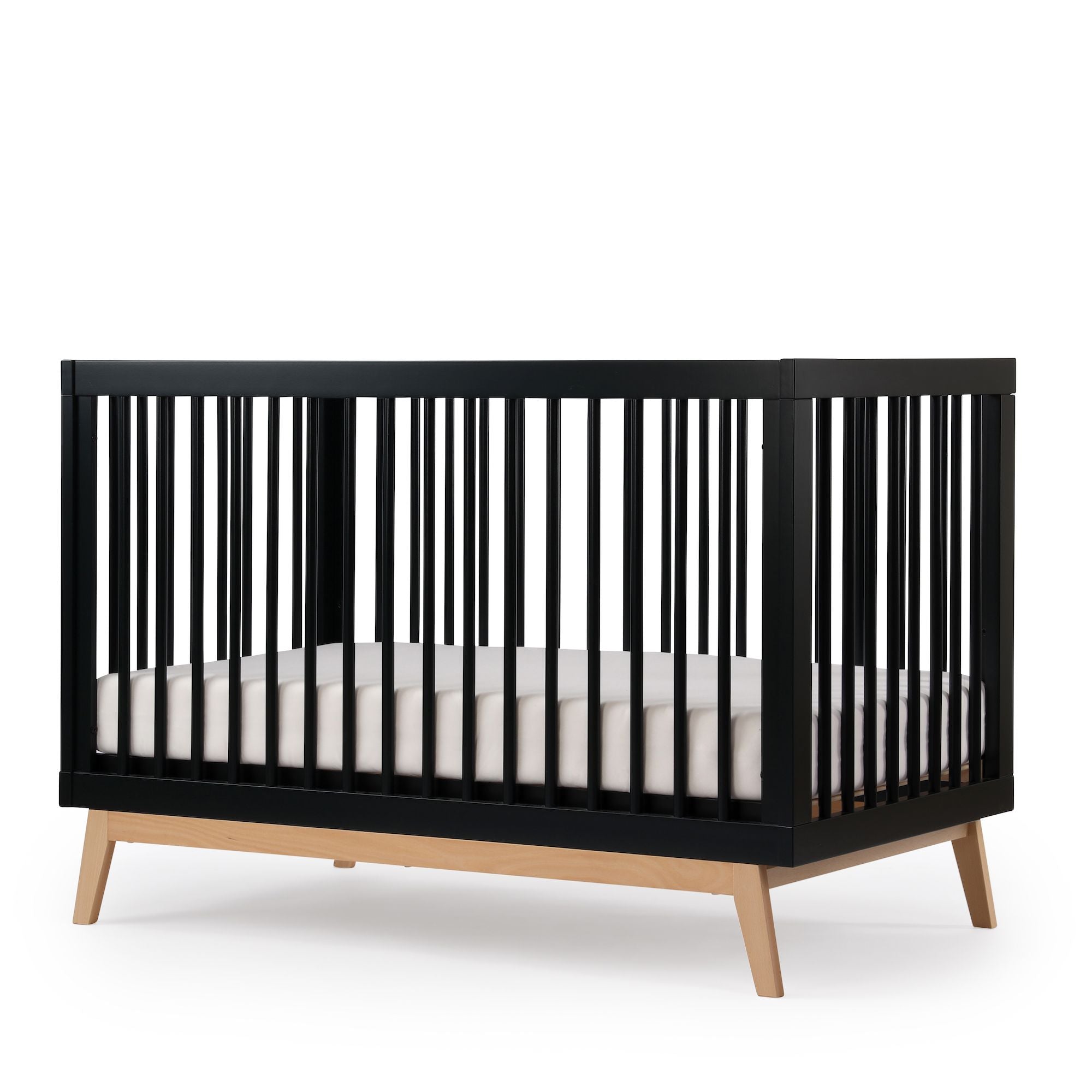 Soho 3-in-1 Convertible Baby Crib - Black & Natural Wood Finish | Nursery Furniture for Newborns to Toddlers | Bedroom, Daycare & Guest Room Use