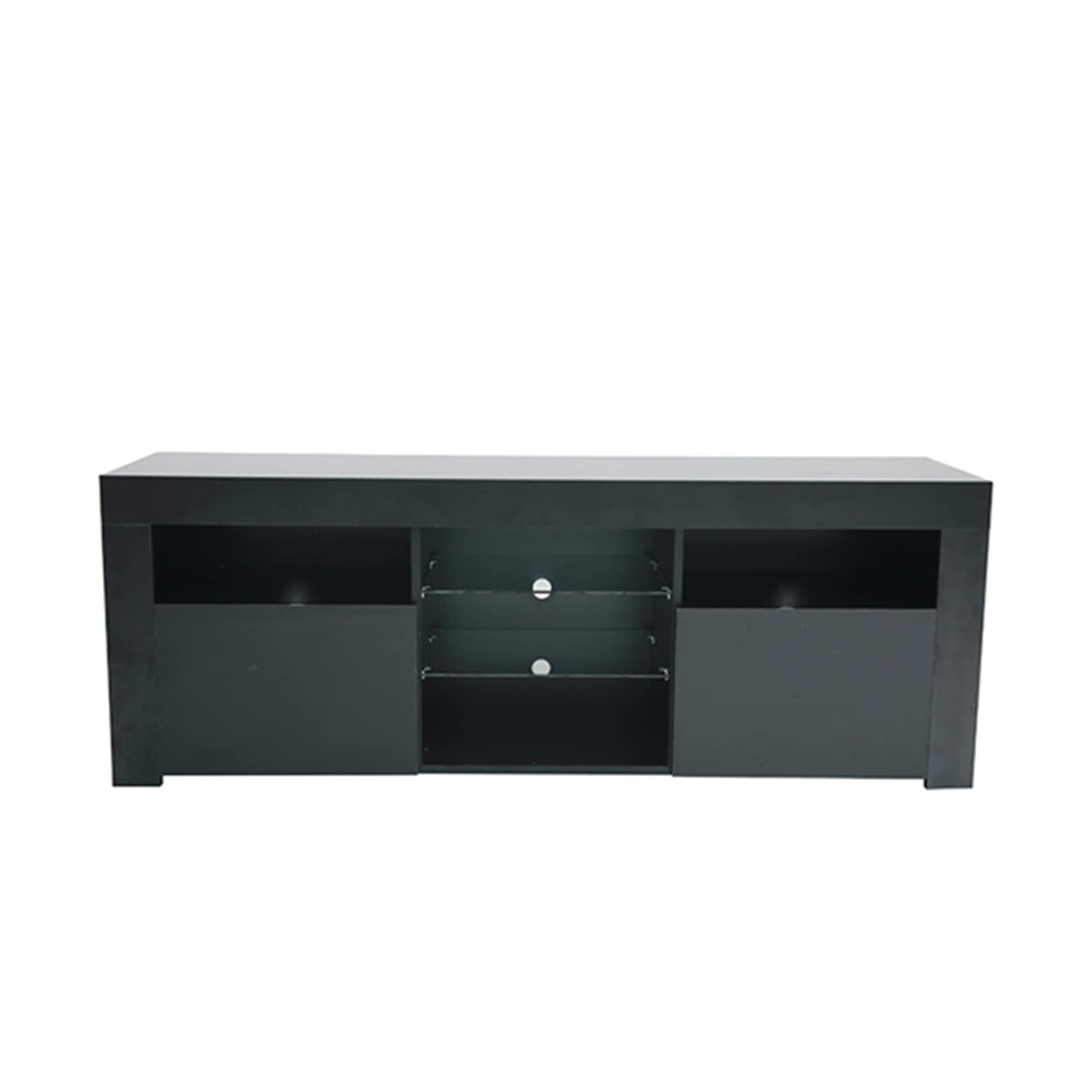 Modern High Gloss TV Stand Cabinet with 16-Color LED Lights - Black Entertainment Center for Flat Screen TVs, DVD Players & Gaming Consoles - Perfect for Living Room & Home Theater Setup